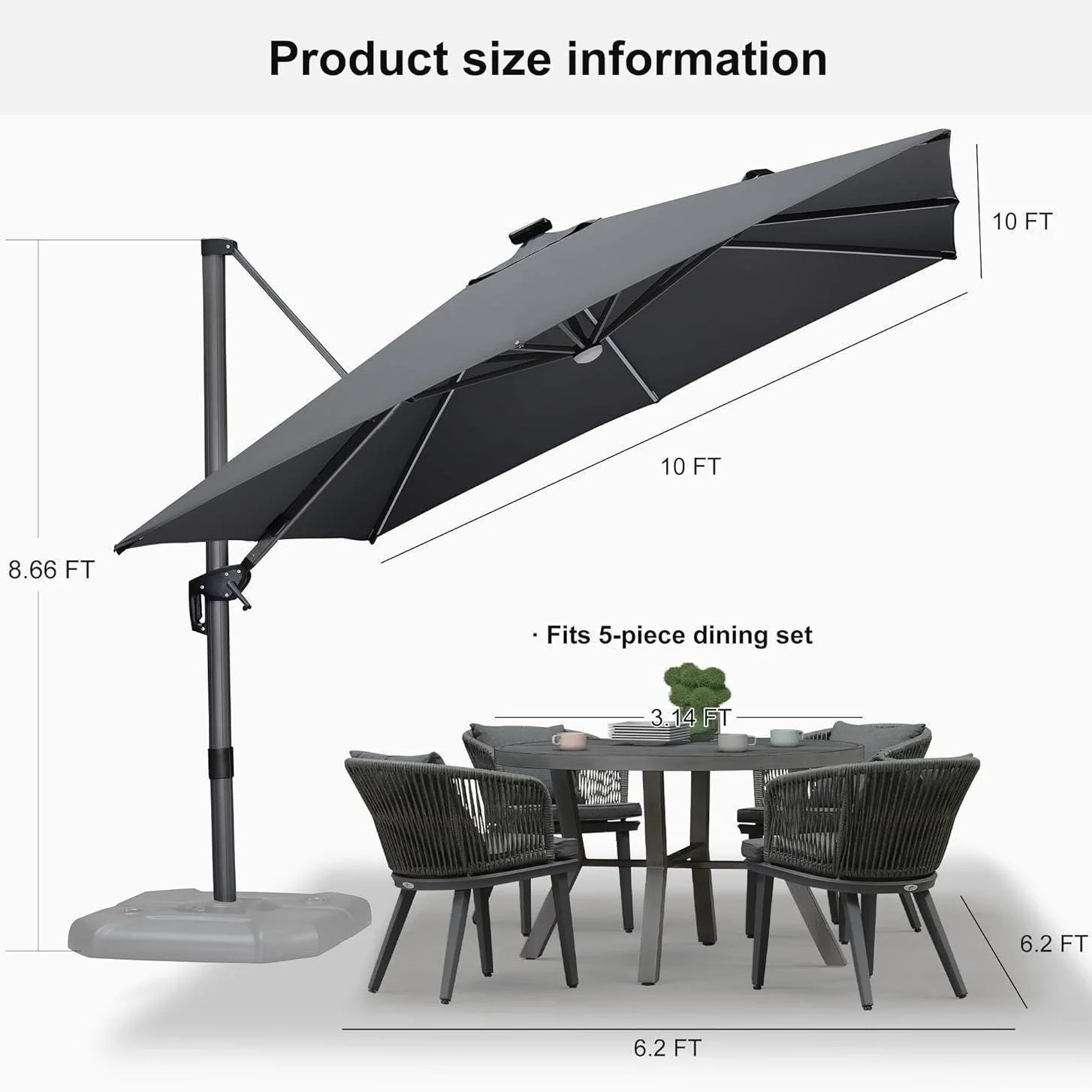 PURPLE LEAF 10ft Cantilever Patio Umbrella with LED Lights, 360° Swivel and Tilt - Image 107