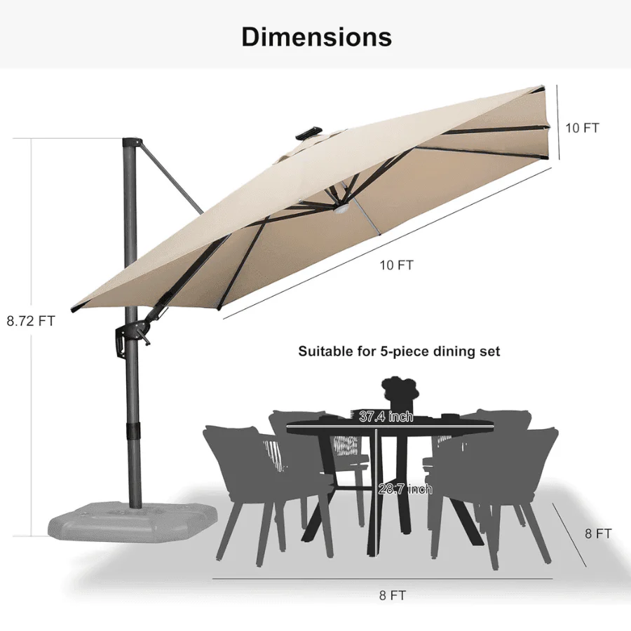 PURPLE LEAF 10ft Cantilever Patio Umbrella with LED Lights, 360° Swivel and Tilt - Image 111
