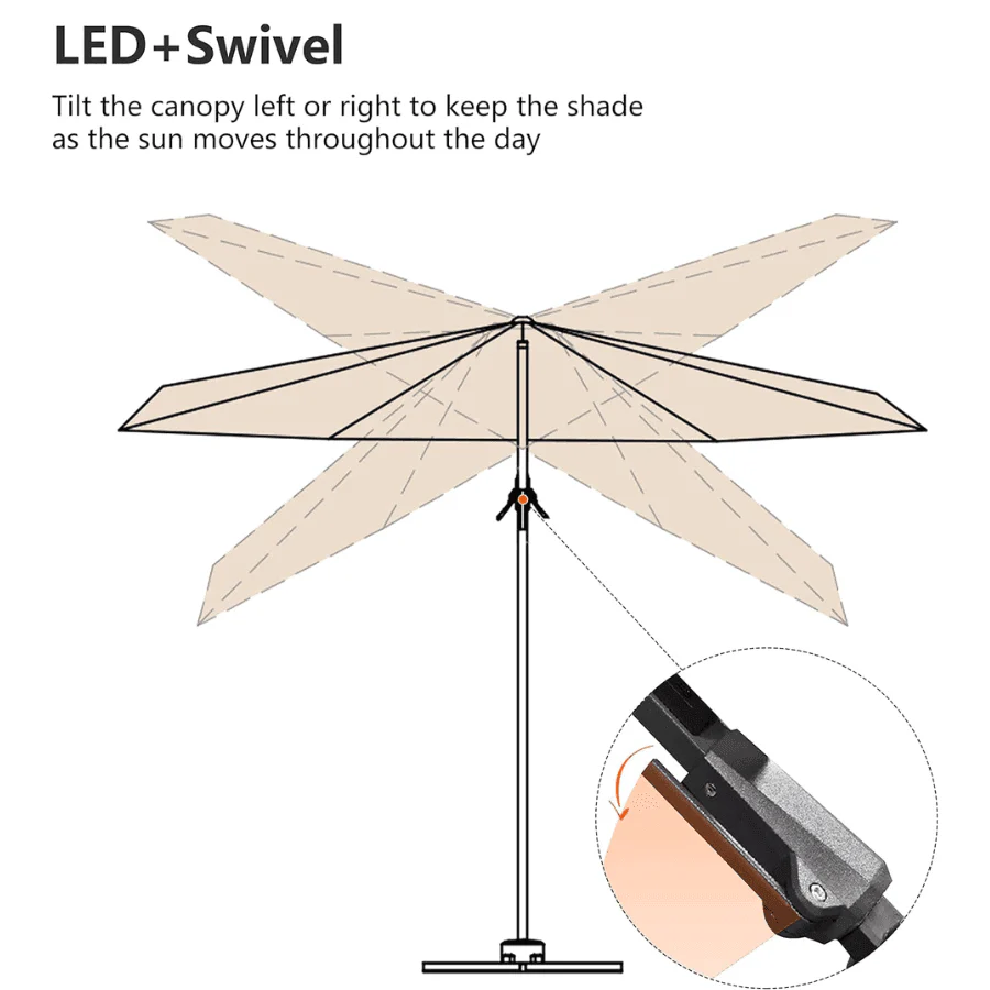 PURPLE LEAF 10ft Cantilever Patio Umbrella with LED Lights, 360° Swivel and Tilt - Image 113
