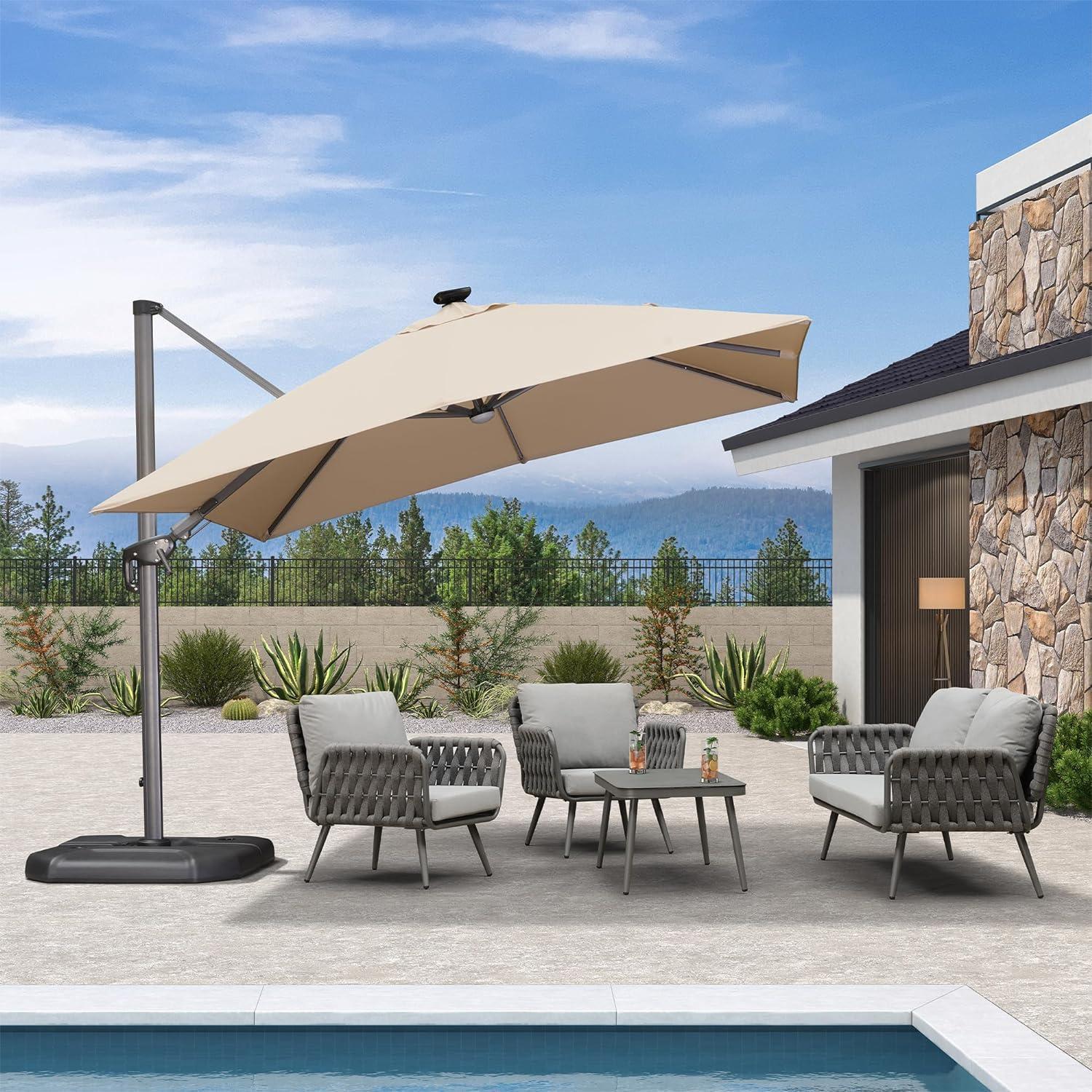 PURPLE LEAF 10ft Cantilever Patio Umbrella with LED Lights, 360° Swivel and Tilt - Image 114