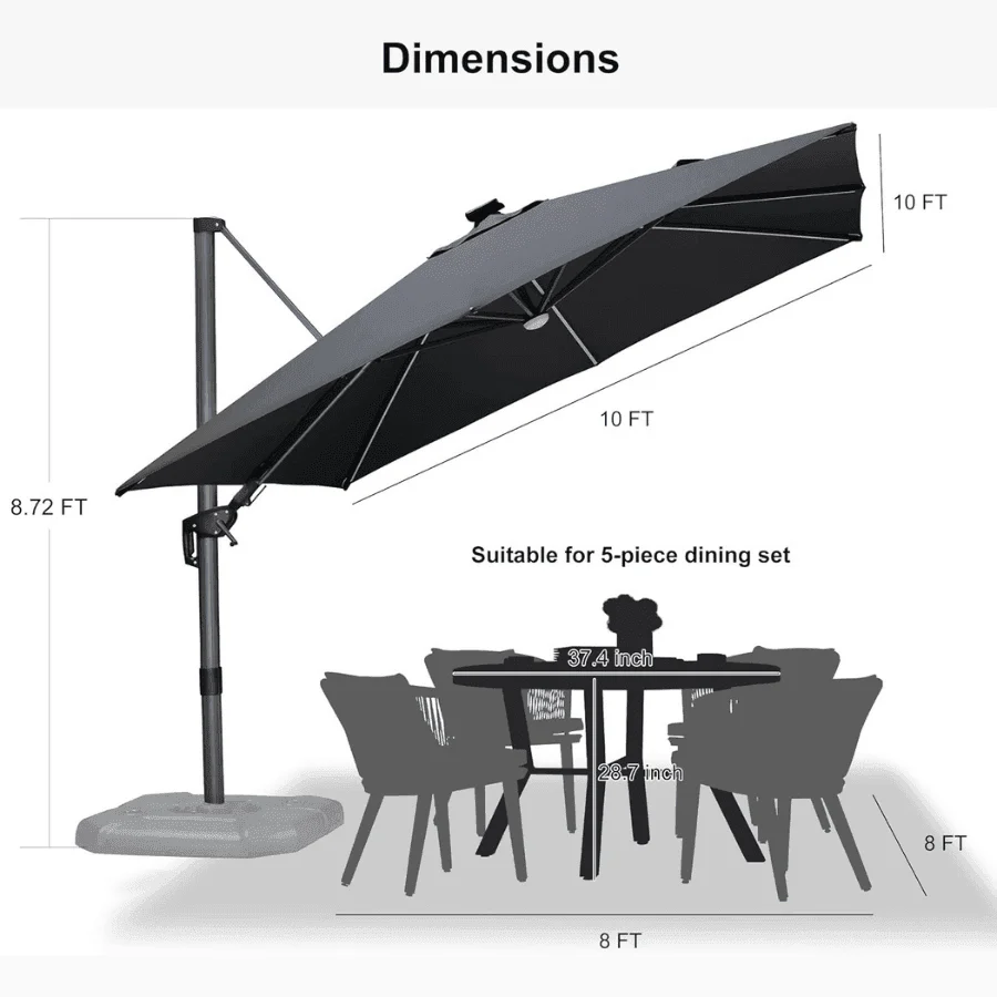 PURPLE LEAF 10ft Cantilever Patio Umbrella with LED Lights, 360° Swivel and Tilt - Image 120
