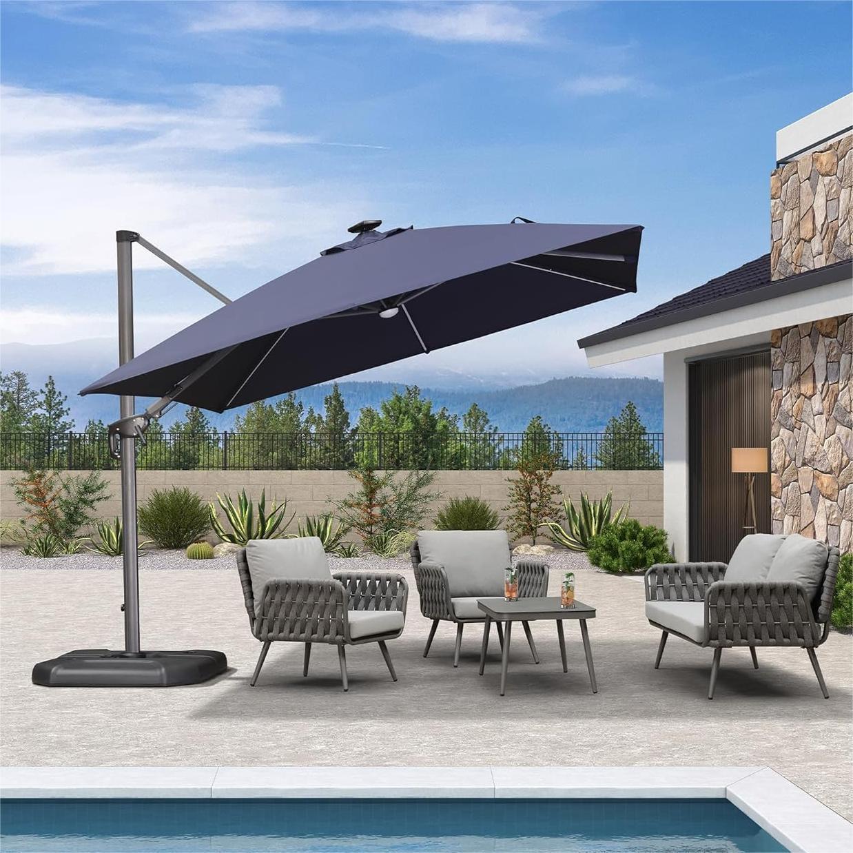 PURPLE LEAF 10ft Cantilever Patio Umbrella with LED Lights, 360° Swivel and Tilt - Image 126