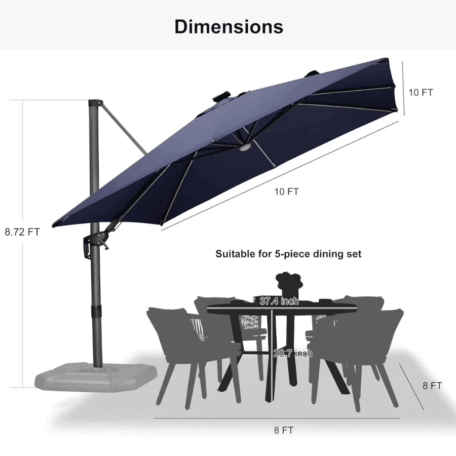 PURPLE LEAF 10ft Cantilever Patio Umbrella with LED Lights, 360° Swivel and Tilt - Image 128