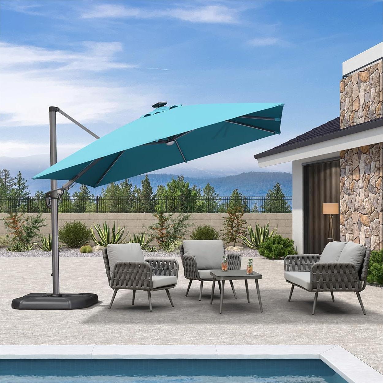 PURPLE LEAF 10ft Cantilever Patio Umbrella with LED Lights, 360° Swivel and Tilt - Image 130