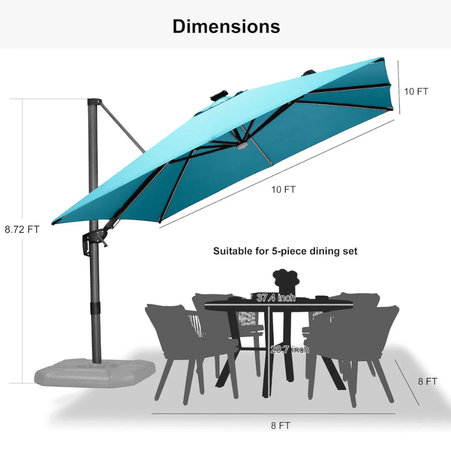 PURPLE LEAF 10ft Cantilever Patio Umbrella with LED Lights, 360° Swivel and Tilt - Image 133