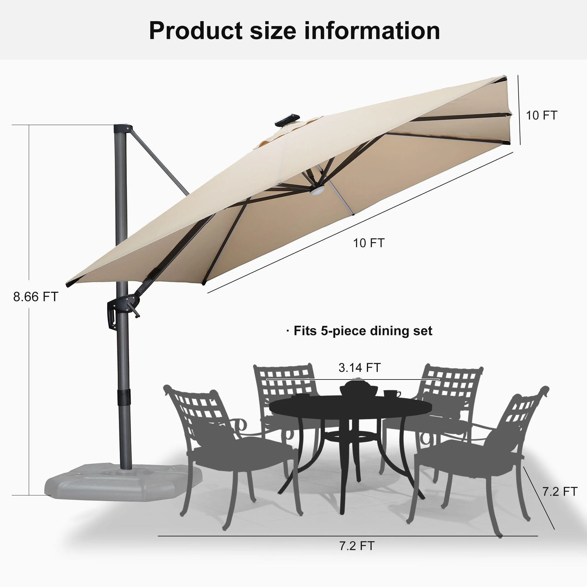 PURPLE LEAF 10ft Cantilever Patio Umbrella with LED Lights, 360° Swivel and Tilt - Image 148