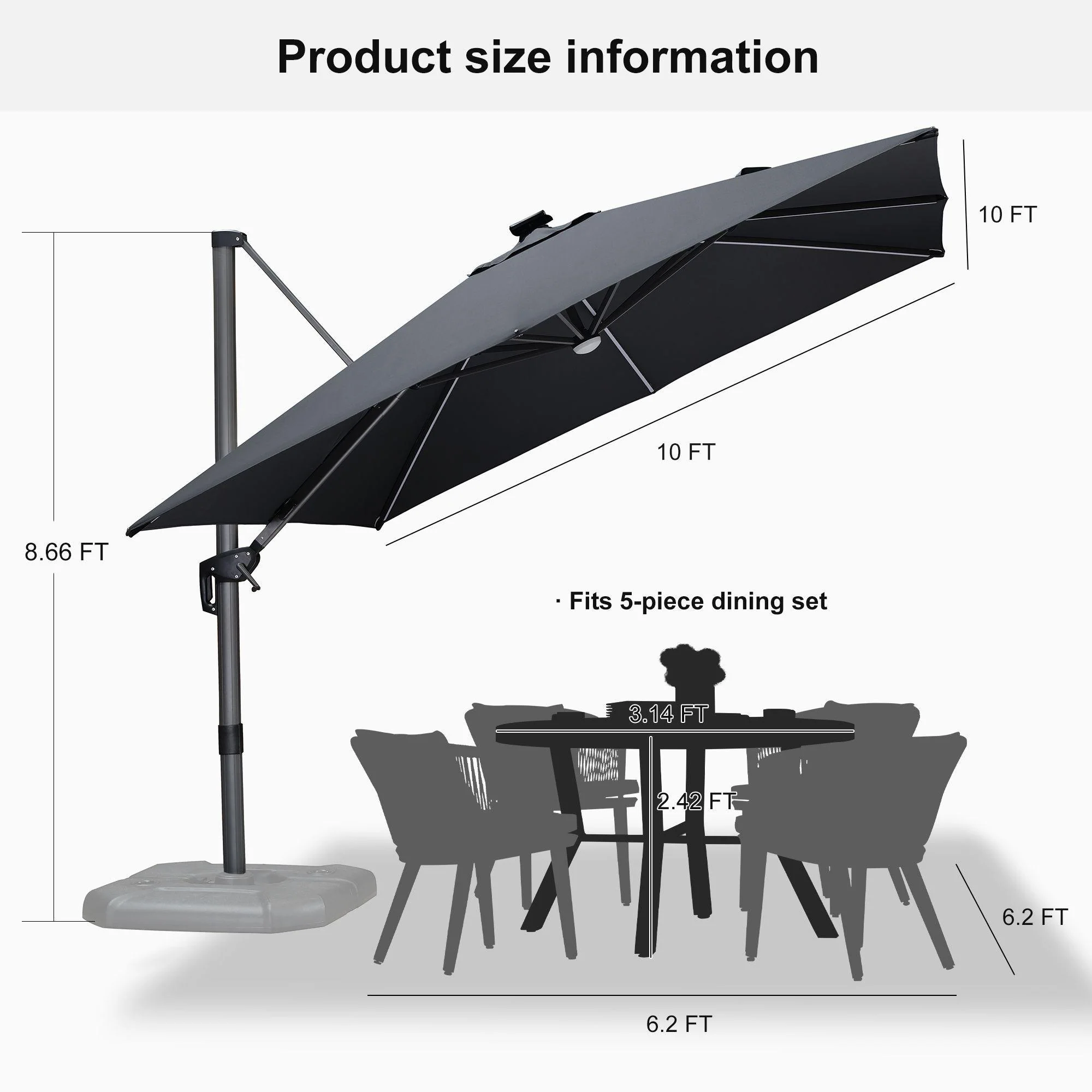 PURPLE LEAF 10ft Cantilever Patio Umbrella with LED Lights, 360° Swivel and Tilt - Image 149
