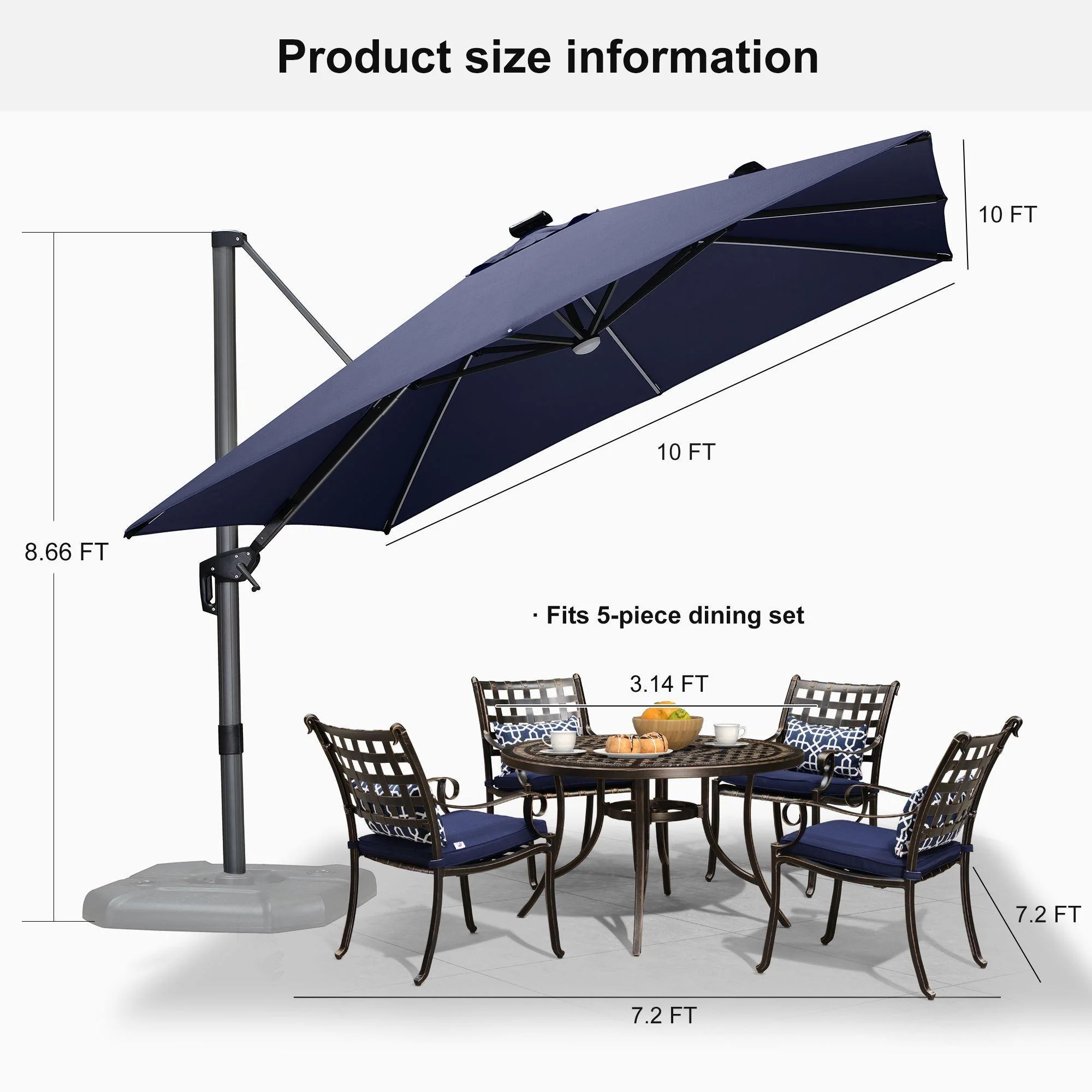 PURPLE LEAF 10ft Cantilever Patio Umbrella with LED Lights, 360° Swivel and Tilt - Image 150