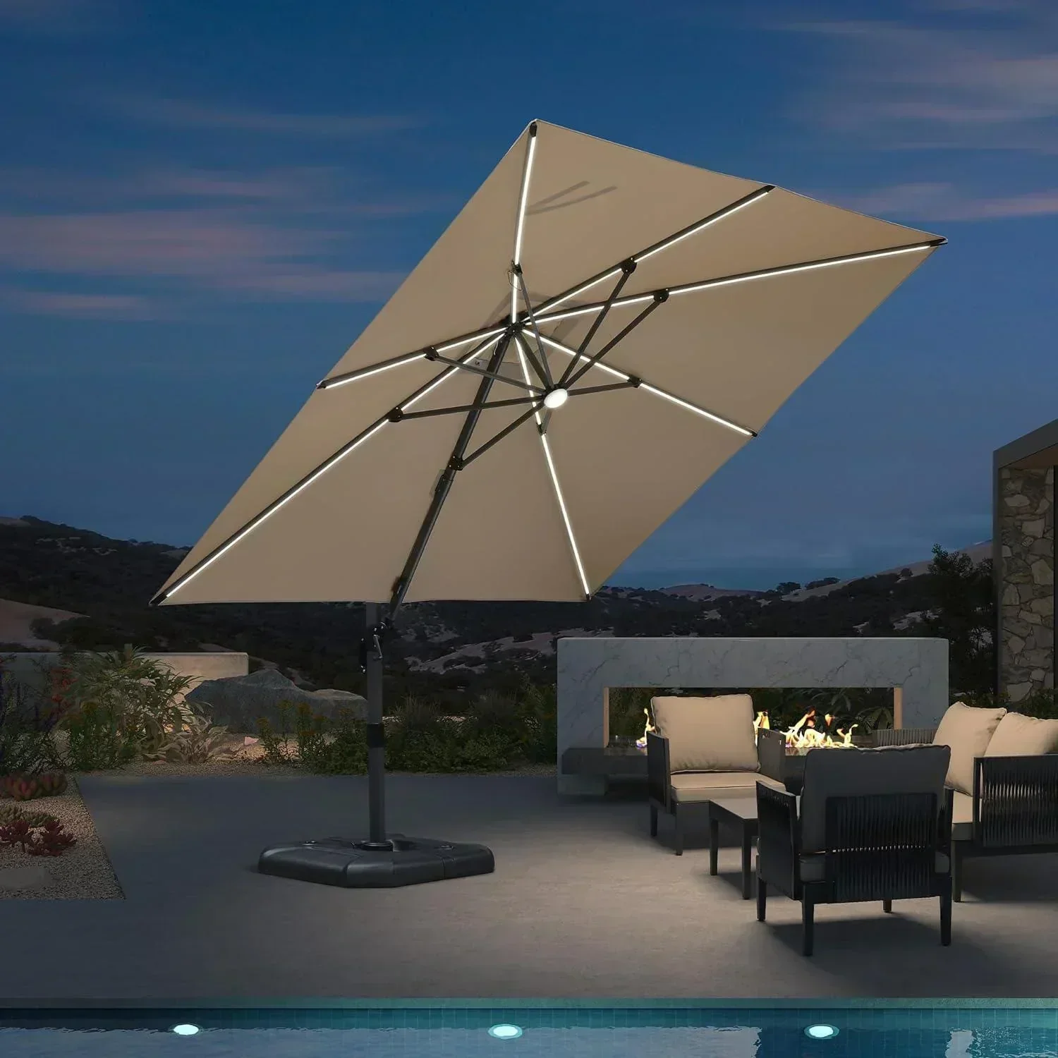 PURPLE LEAF 10ft Cantilever Patio Umbrella with LED Lights, 360° Swivel and Tilt - Image 166