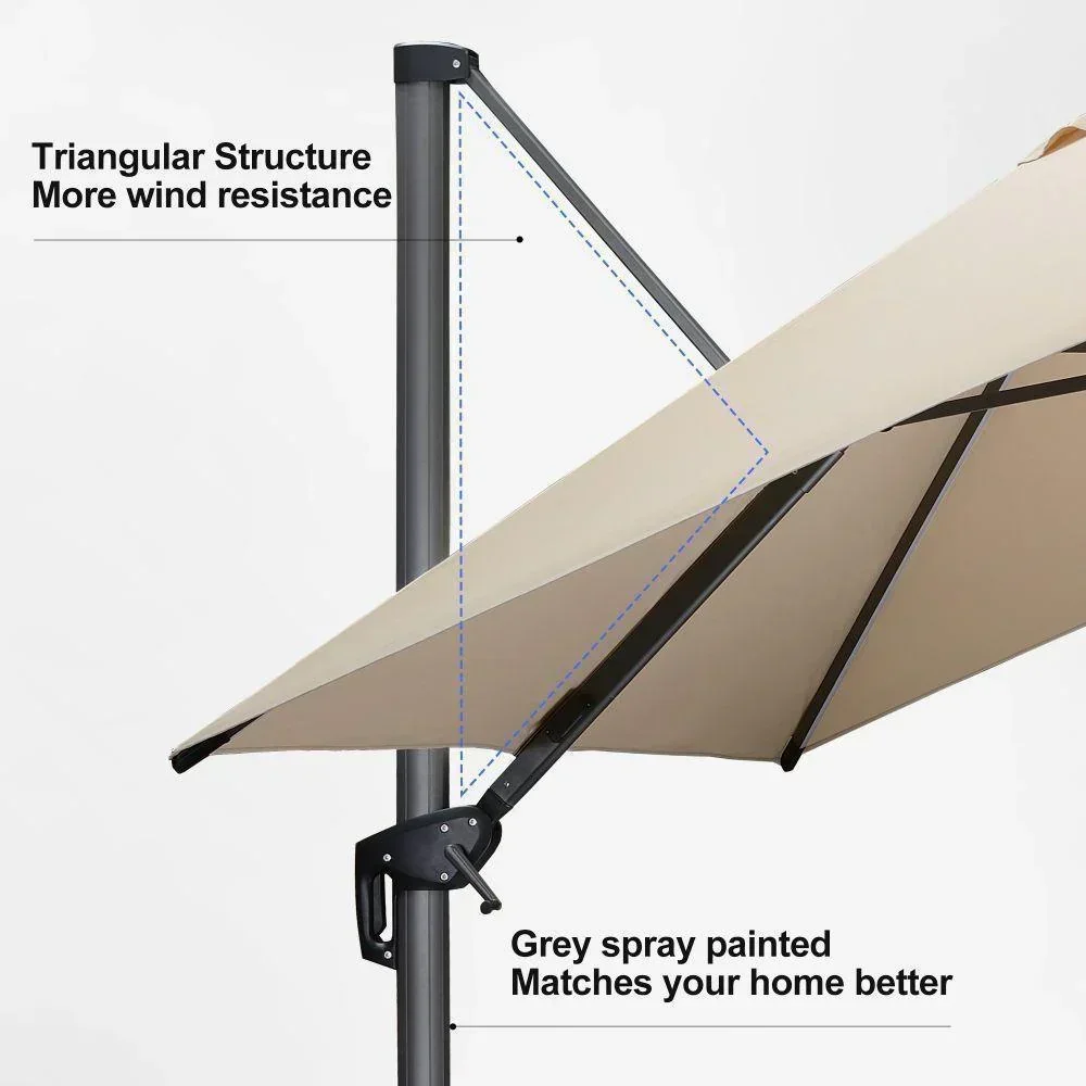 PURPLE LEAF 10ft Cantilever Patio Umbrella with LED Lights, 360° Swivel and Tilt - Image 170