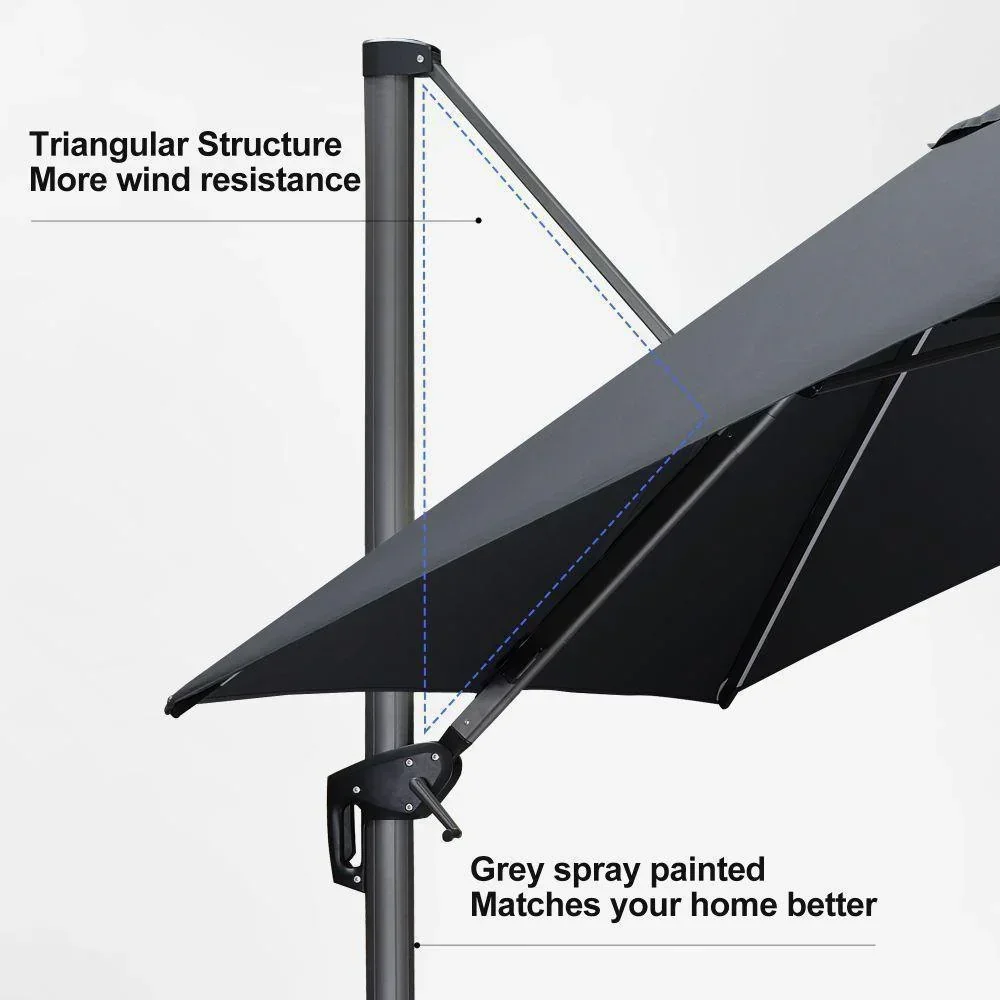 PURPLE LEAF 10ft Cantilever Patio Umbrella with LED Lights, 360° Swivel and Tilt - Image 174