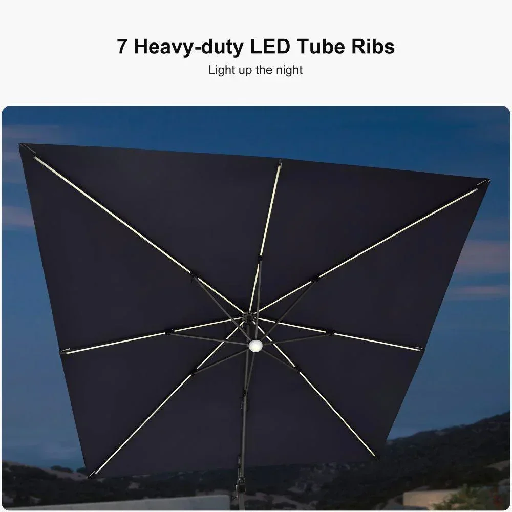 PURPLE LEAF 10ft Cantilever Patio Umbrella with LED Lights, 360° Swivel and Tilt - Image 178