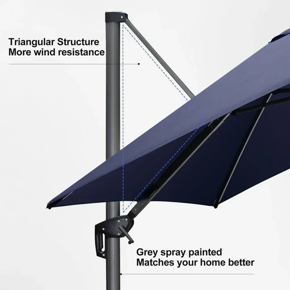 PURPLE LEAF 10ft Cantilever Patio Umbrella with LED Lights, 360° Swivel and Tilt - Image 180