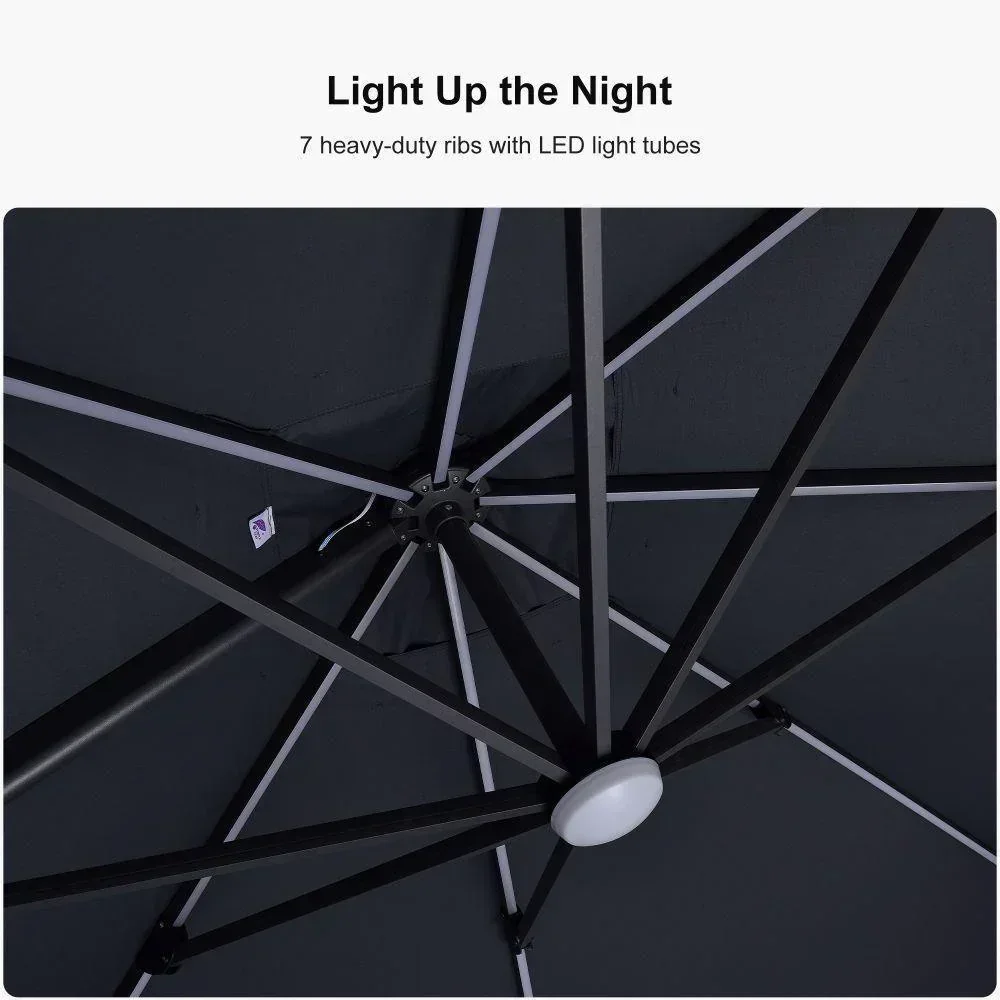 PURPLE LEAF 10ft Cantilever Patio Umbrella with LED Lights, 360° Swivel and Tilt - Image 183