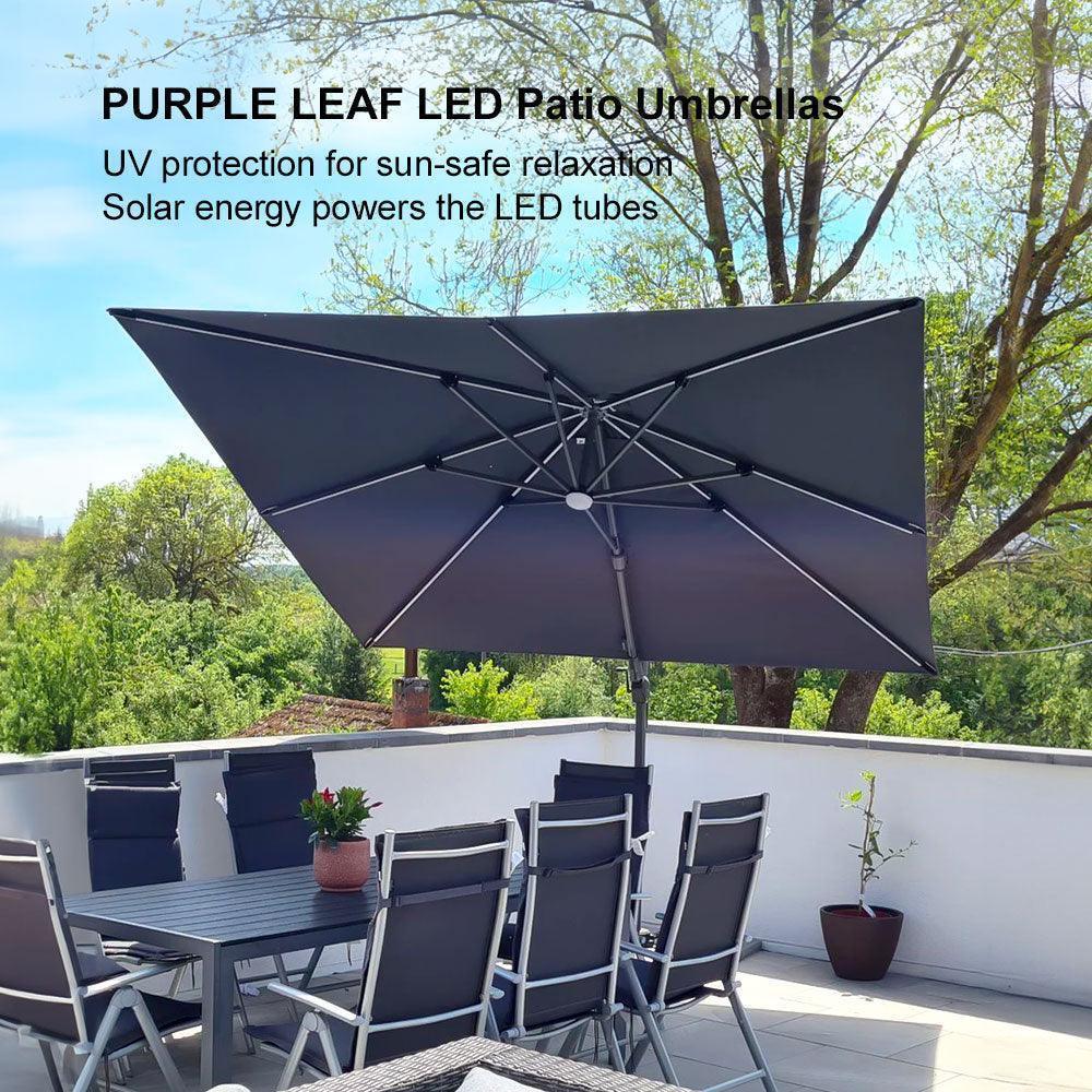 PURPLE LEAF 10ft Cantilever Patio Umbrella with LED Lights, 360° Swivel and Tilt - Image 190