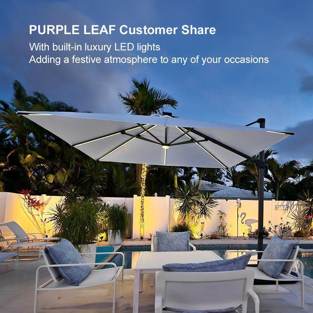 PURPLE LEAF 10ft Cantilever Patio Umbrella with LED Lights, 360° Swivel and Tilt - Image 191