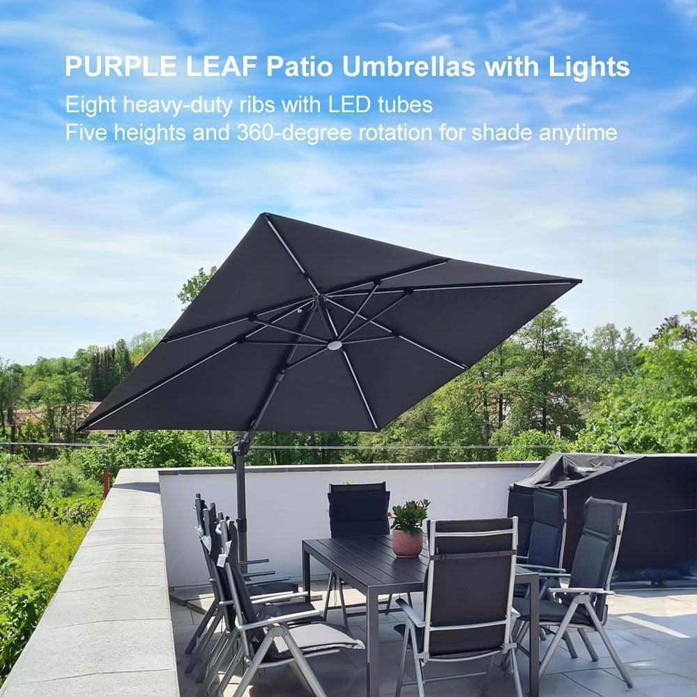 PURPLE LEAF 10ft Cantilever Patio Umbrella with LED Lights, 360° Swivel and Tilt - Image 192