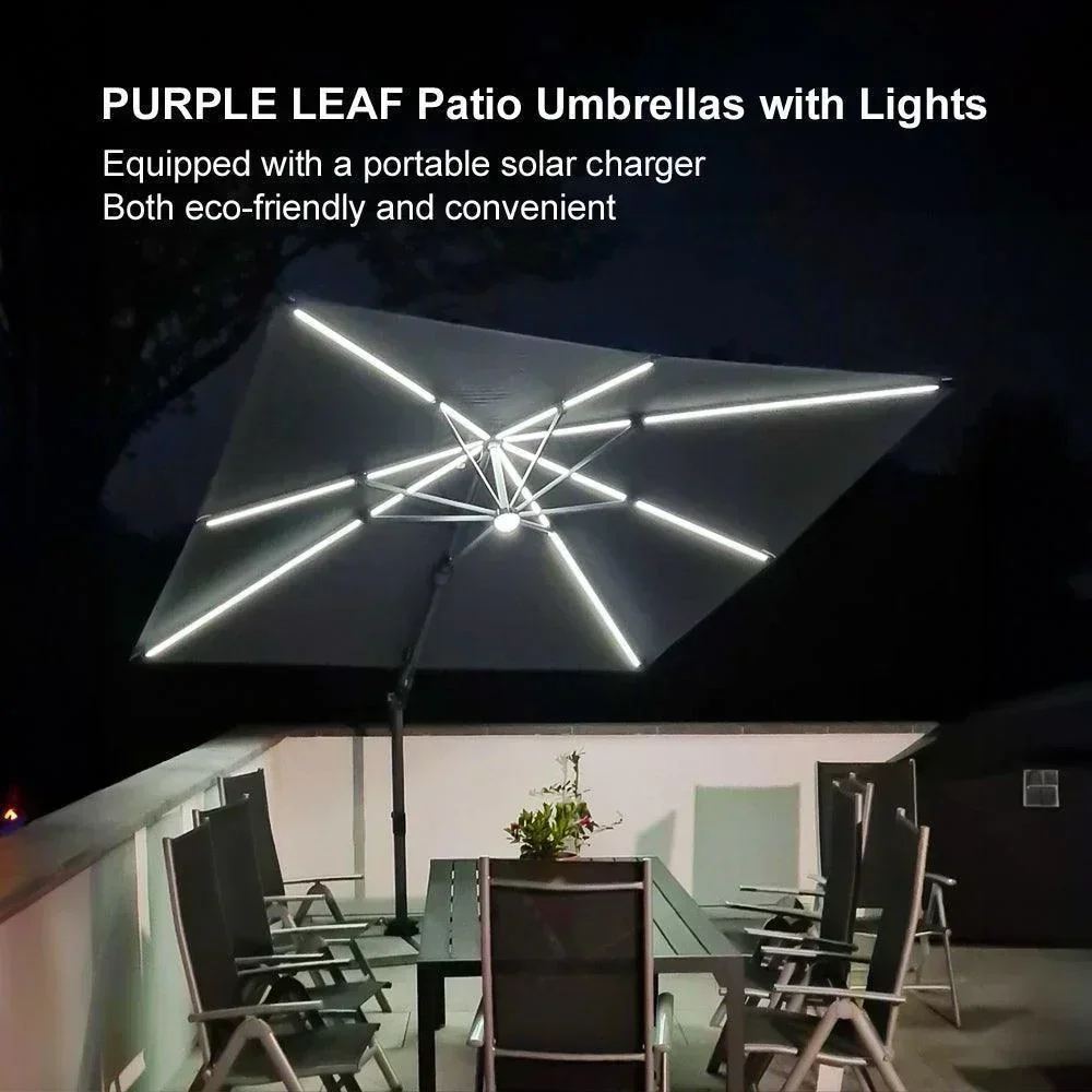 PURPLE LEAF 10ft Cantilever Patio Umbrella with LED Lights, 360° Swivel and Tilt - Image 195