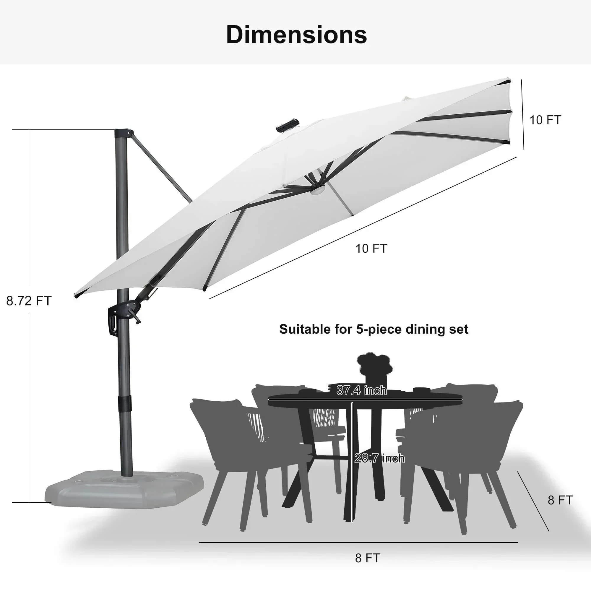 PURPLE LEAF 10ft Cantilever Patio Umbrella with LED Lights, 360° Swivel and Tilt - Image 197