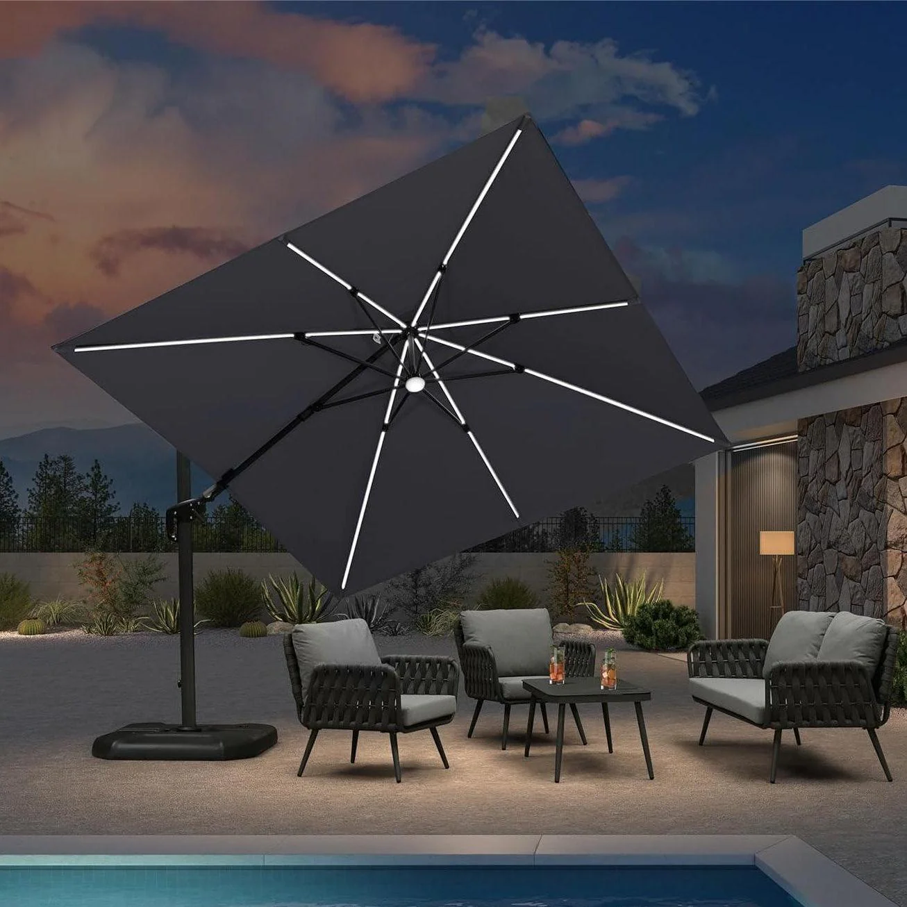 PURPLE LEAF 10ft Cantilever Patio Umbrella with LED Lights, 360° Swivel and Tilt - Image 6