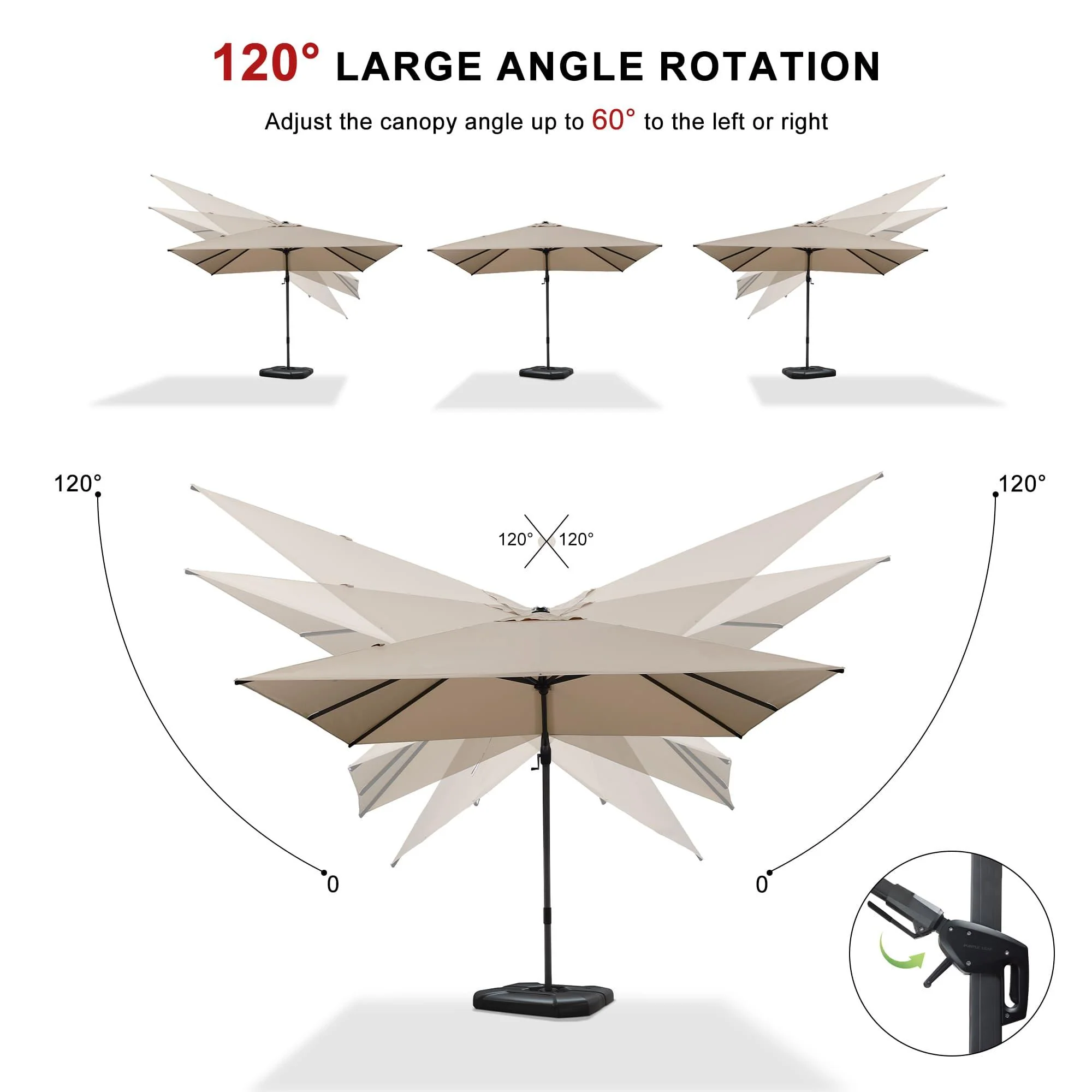 PURPLE LEAF 10ft Cantilever Patio Umbrella with LED Lights, 360° Swivel and Tilt - Image 209