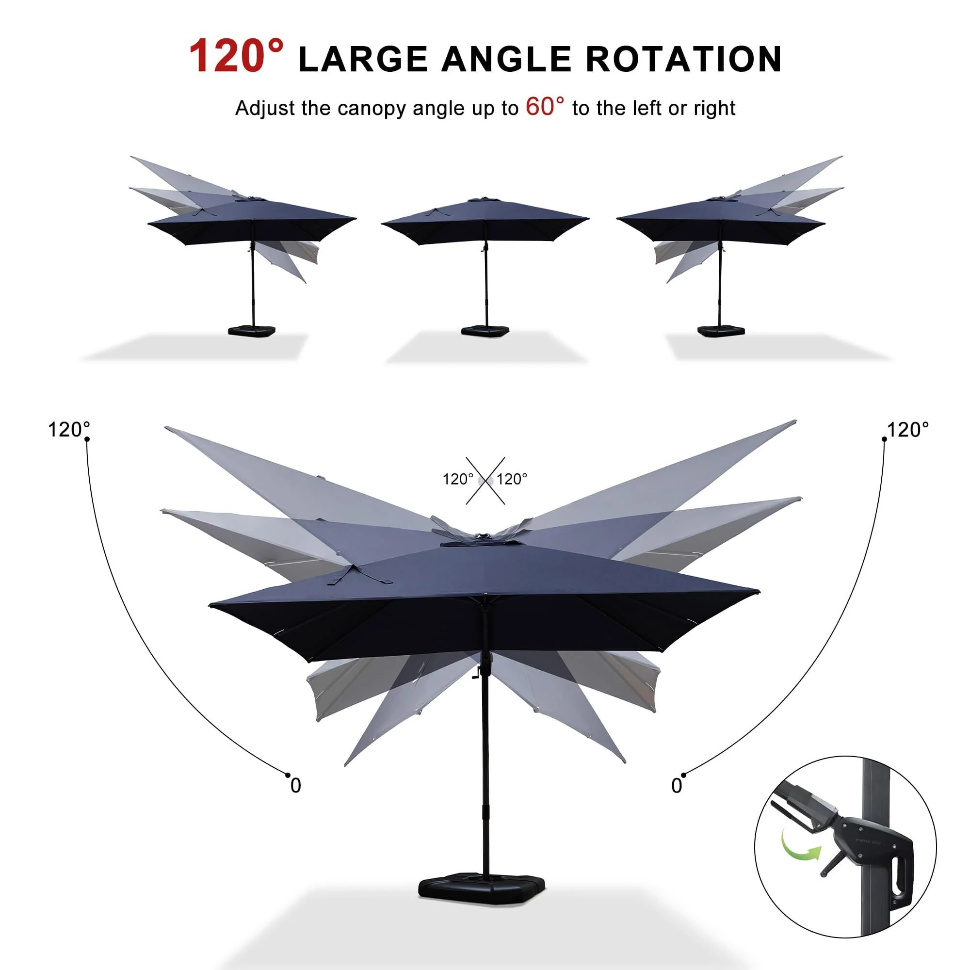 PURPLE LEAF 10ft Cantilever Patio Umbrella with LED Lights, 360° Swivel and Tilt - Image 211