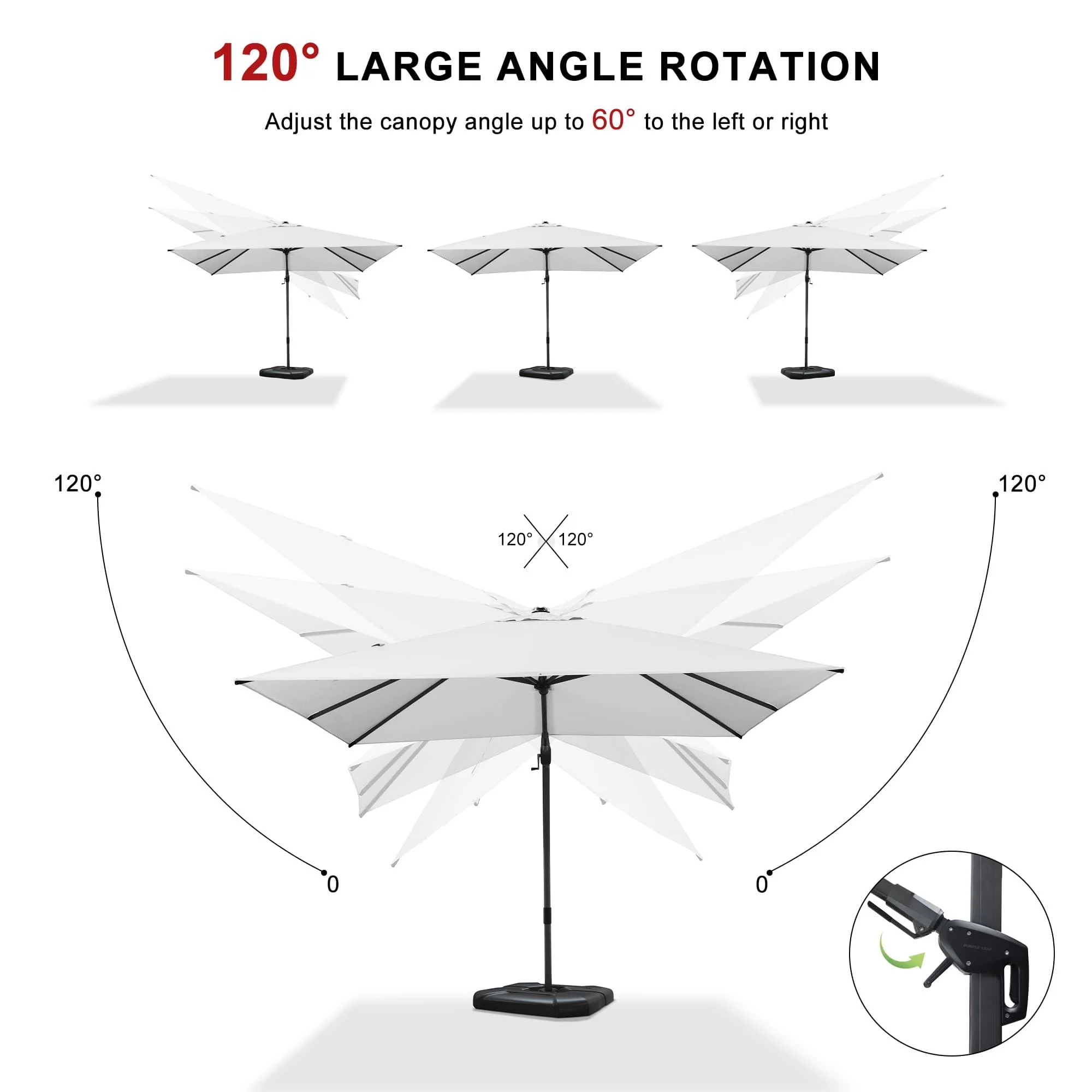 PURPLE LEAF 10ft Cantilever Patio Umbrella with LED Lights, 360° Swivel and Tilt - Image 212