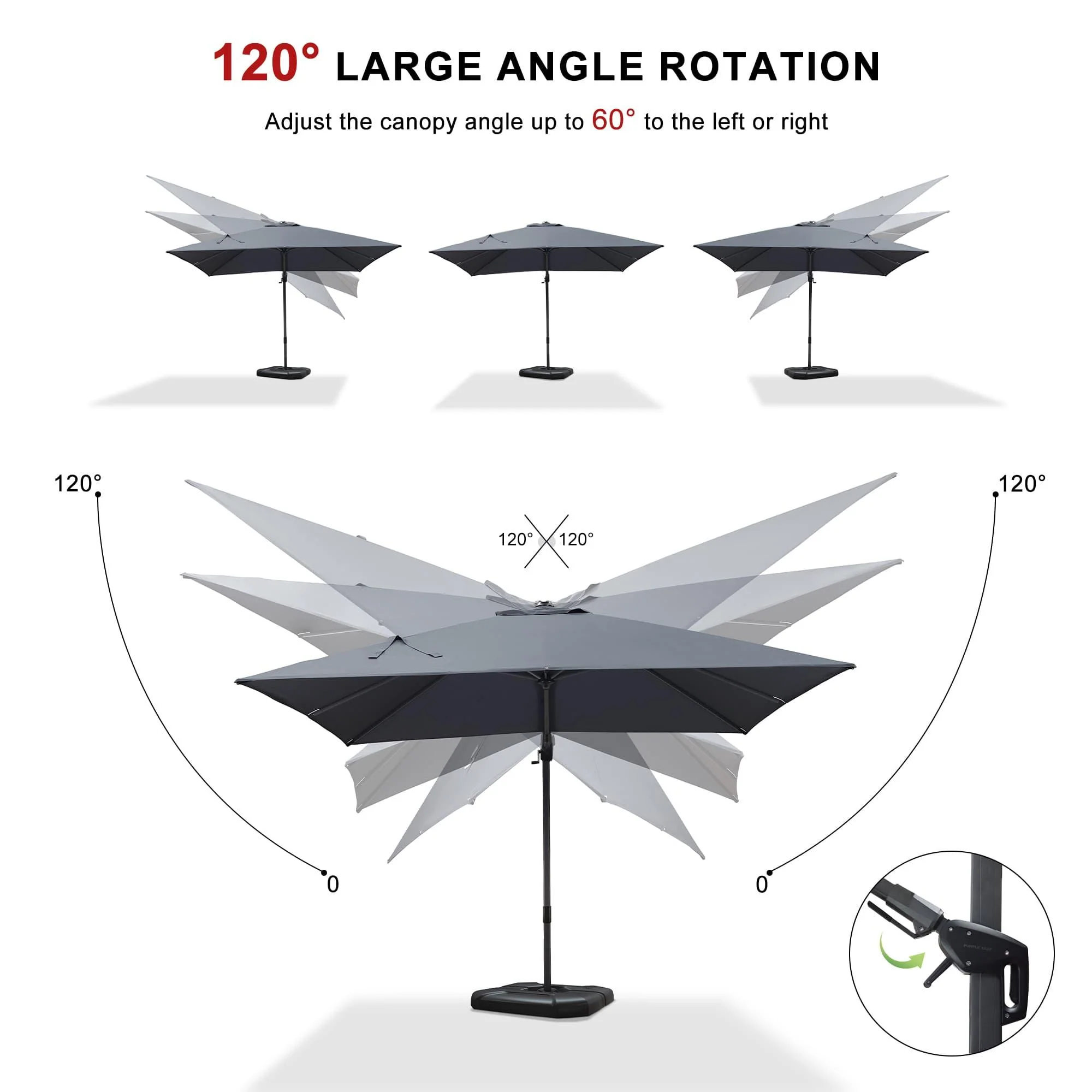 PURPLE LEAF 10ft Cantilever Patio Umbrella with LED Lights, 360° Swivel and Tilt - Image 213