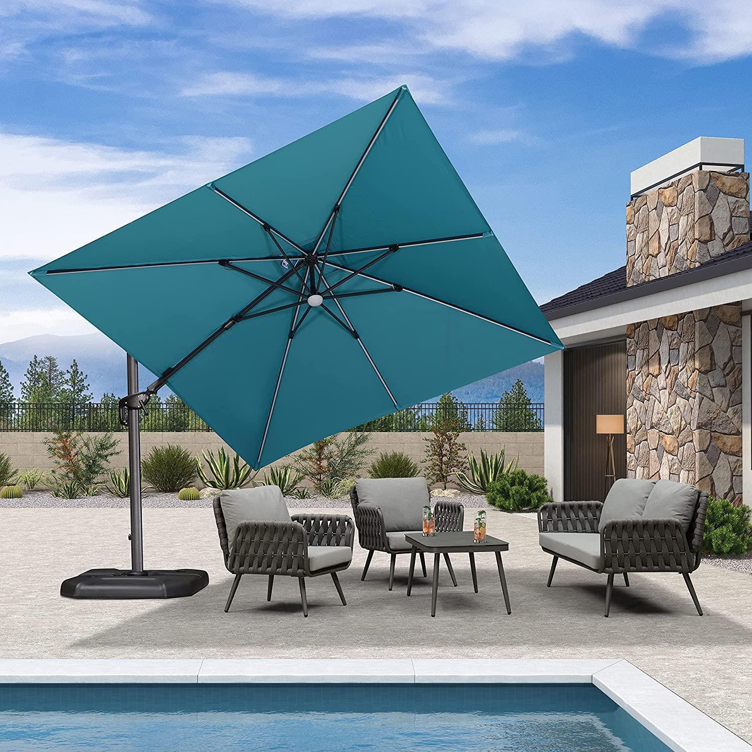 PURPLE LEAF 10ft Cantilever Patio Umbrella with LED Lights, 360° Swivel and Tilt - Image 30