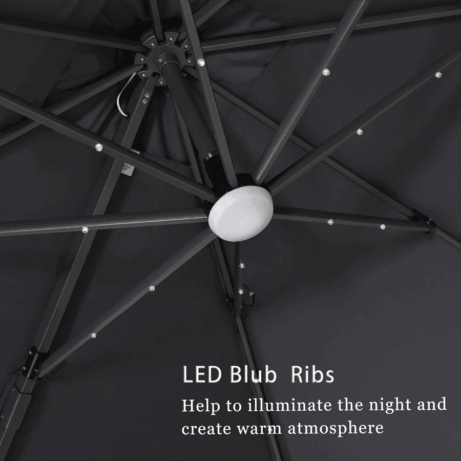 PURPLE LEAF 10ft Cantilever Patio Umbrella with LED Lights, 360° Swivel and Tilt - Image 32