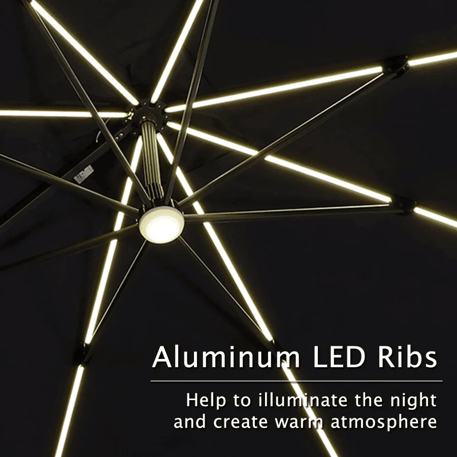 PURPLE LEAF 10ft Cantilever Patio Umbrella with LED Lights, 360° Swivel and Tilt - Image 36