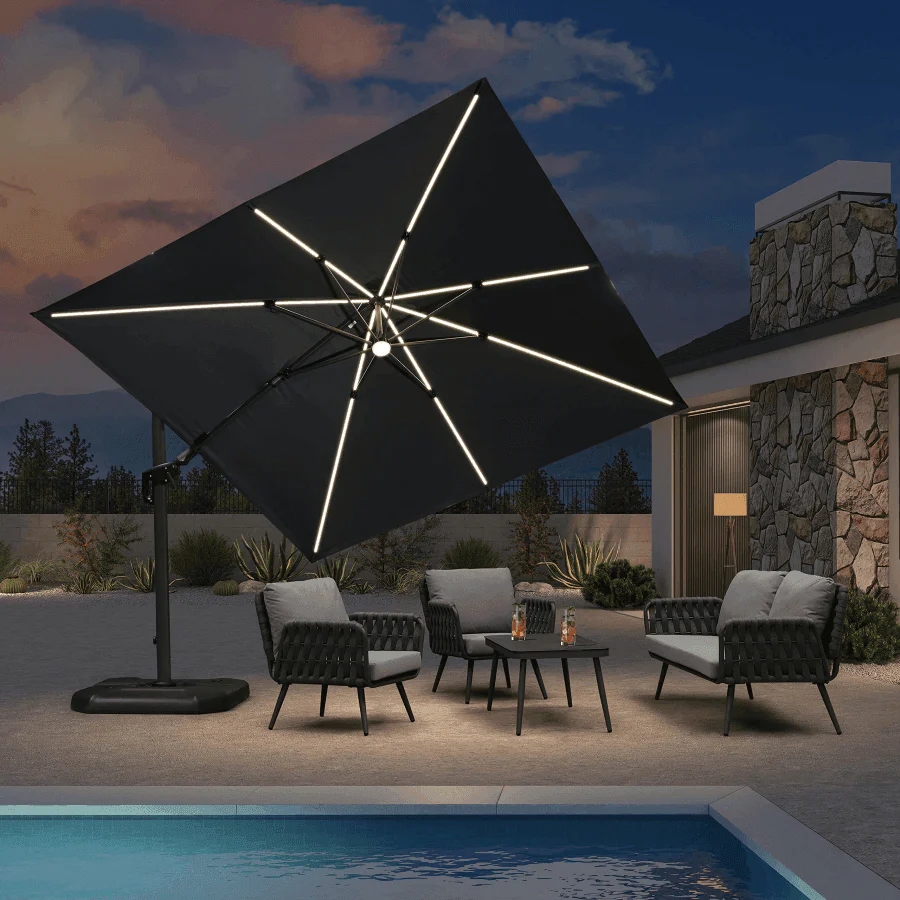 PURPLE LEAF 10ft Cantilever Patio Umbrella with LED Lights, 360° Swivel and Tilt - Image 37
