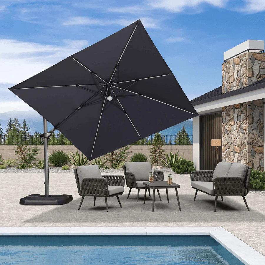 PURPLE LEAF 10ft Cantilever Patio Umbrella with LED Lights, 360° Swivel and Tilt - Image 38