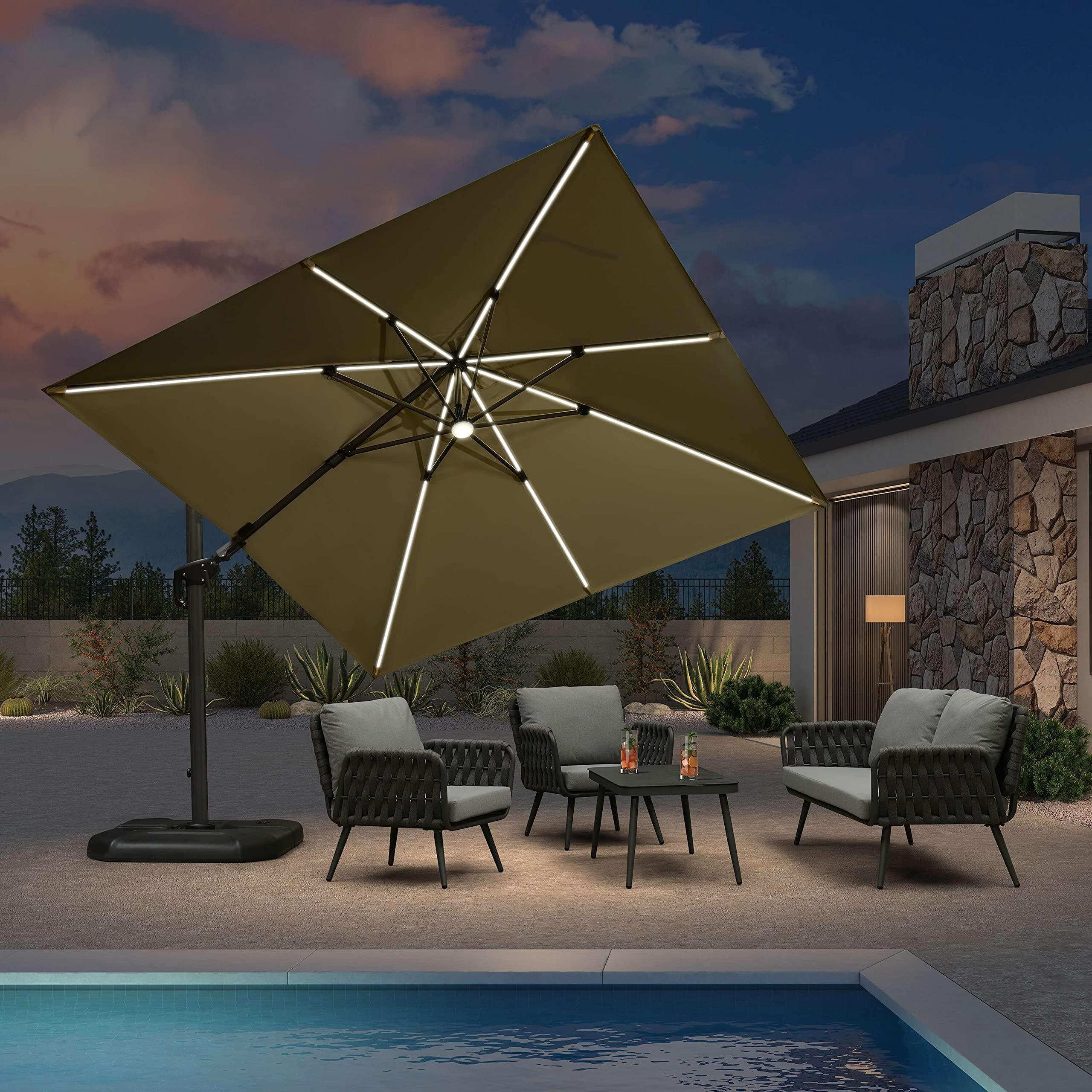 PURPLE LEAF 10ft Cantilever Patio Umbrella with LED Lights, 360° Swivel and Tilt - Image 71