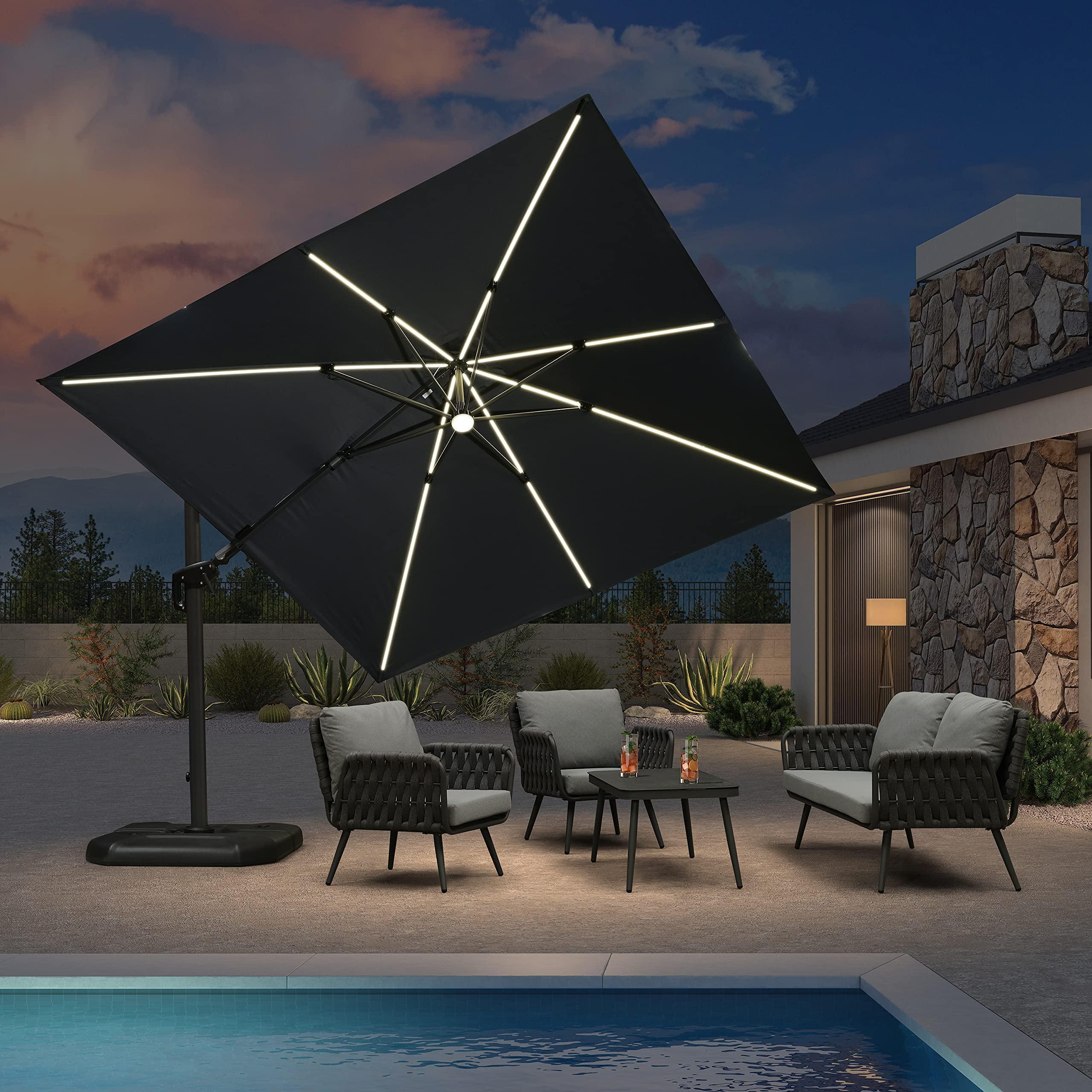 PURPLE LEAF 10ft Cantilever Patio Umbrella with LED Lights, 360° Swivel and Tilt - Image 72