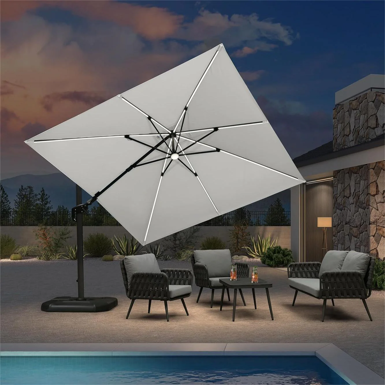 PURPLE LEAF 10ft Cantilever Patio Umbrella with LED Lights, 360° Swivel and Tilt - Image 5