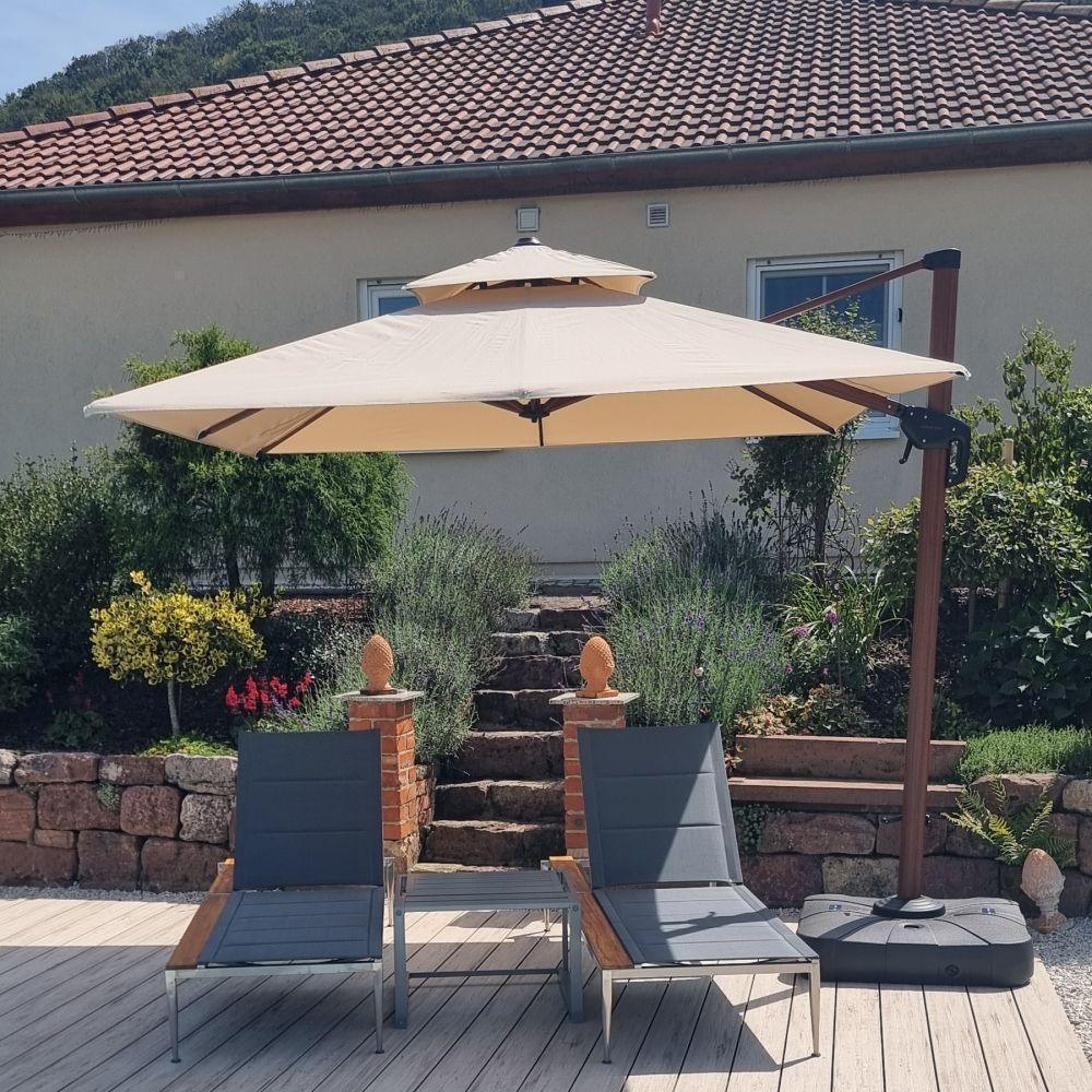 PURPLE LEAF Double Top 9 / 10 / 11 / 12 ft Square Aluminum Sun Umbrellas in Wood Color - Image 101