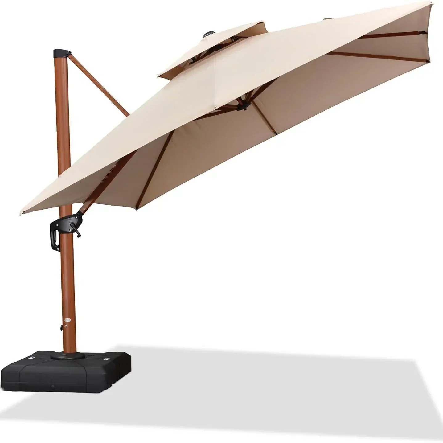 PURPLE LEAF Double Top 9 / 10 / 11 / 12 ft Square Aluminum Sun Umbrellas in Wood Color - Image 103