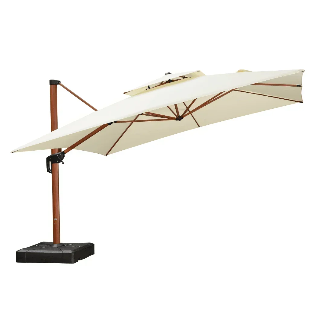 PURPLE LEAF Double Top 9 / 10 / 11 / 12 ft Square Aluminum Sun Umbrellas in Wood Color - Image 107