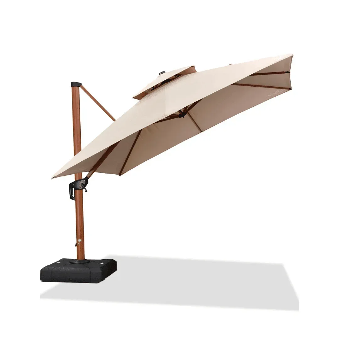 PURPLE LEAF Double Top 9 / 10 / 11 / 12 ft Square Aluminum Sun Umbrellas in Wood Color - Image 115
