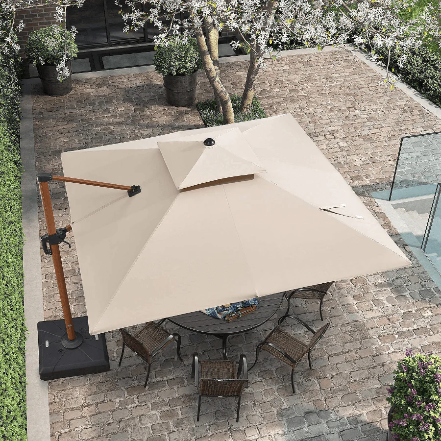 PURPLE LEAF Double Top 9 / 10 / 11 / 12 ft Square Aluminum Sun Umbrellas in Wood Color - Image 16