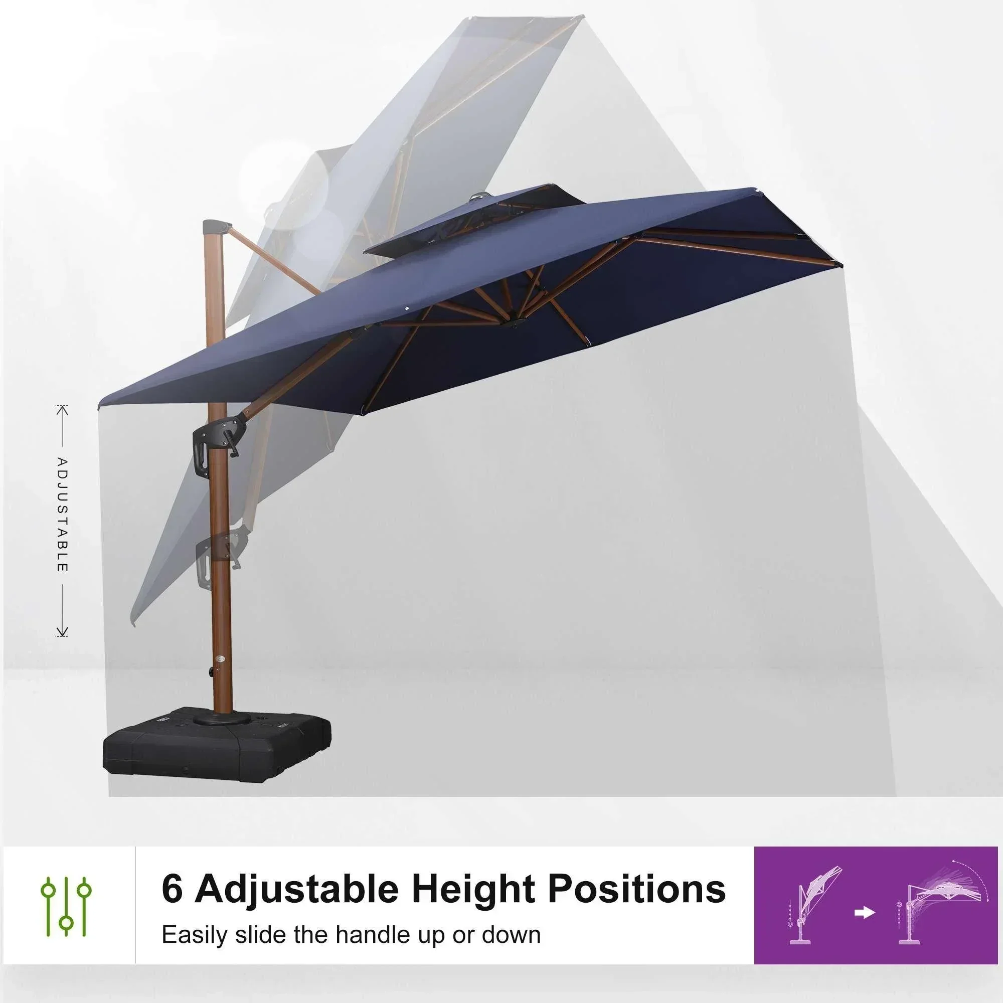 PURPLE LEAF Double Top 9 / 10 / 11 / 12 ft Square Aluminum Sun Umbrellas in Wood Color - Image 126