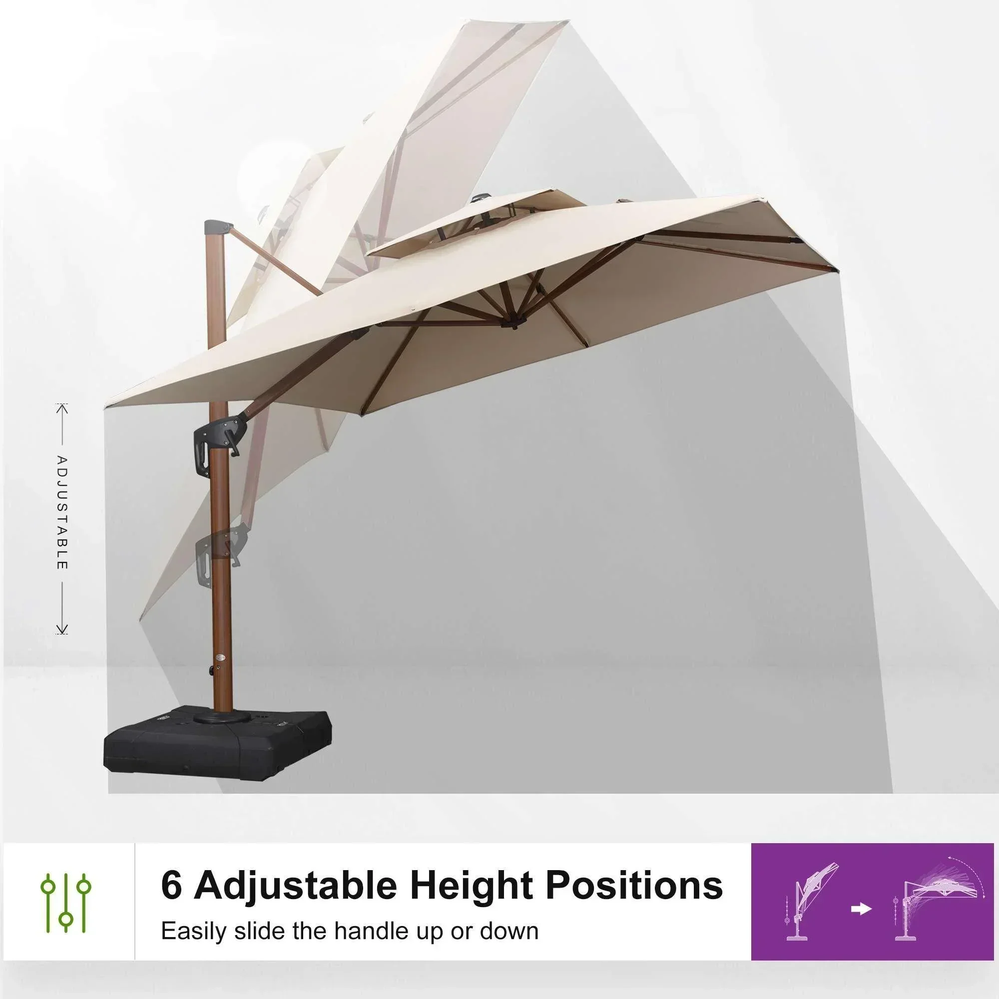 PURPLE LEAF Double Top 9 / 10 / 11 / 12 ft Square Aluminum Sun Umbrellas in Wood Color - Image 127
