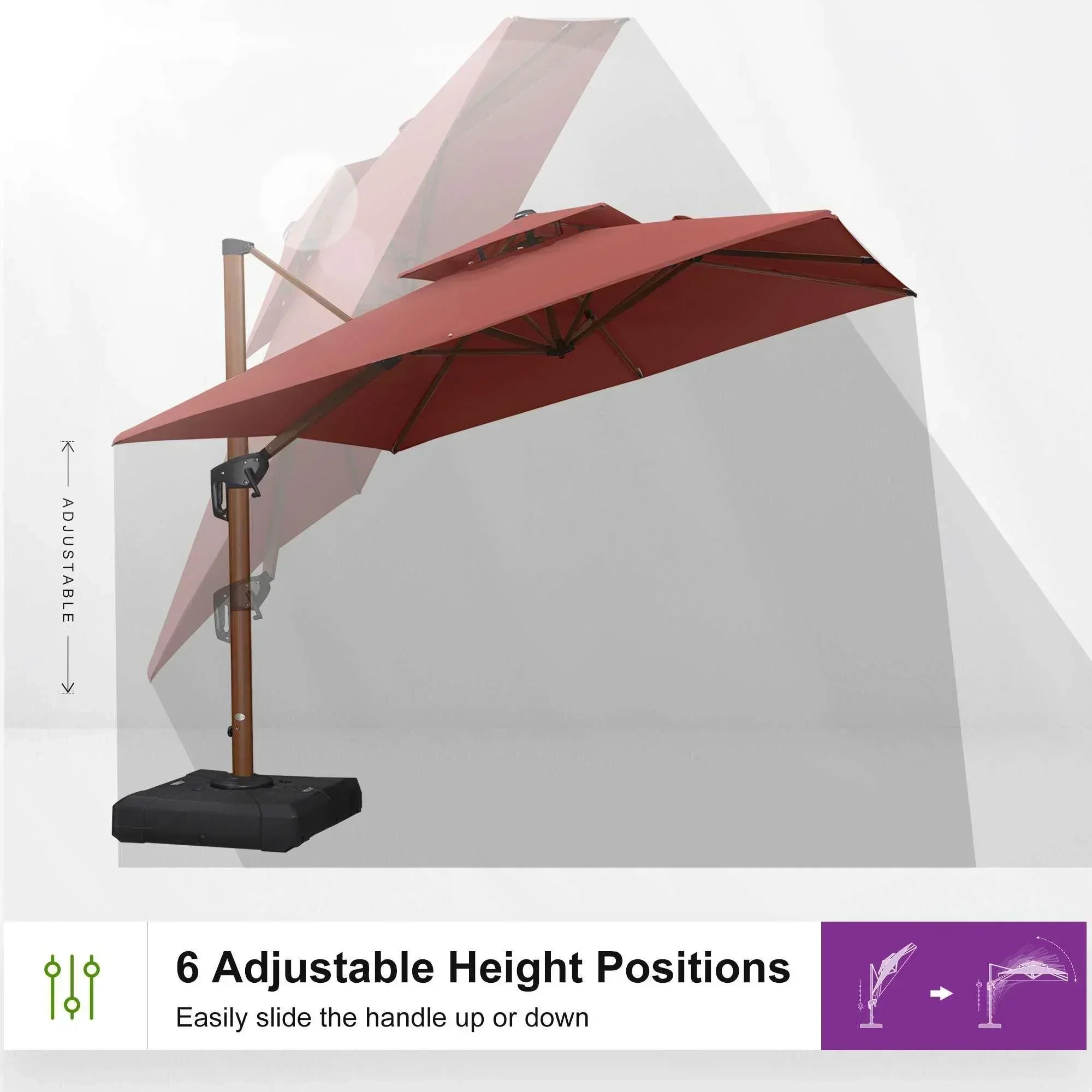 PURPLE LEAF Double Top 9 / 10 / 11 / 12 ft Square Aluminum Sun Umbrellas in Wood Color - Image 142