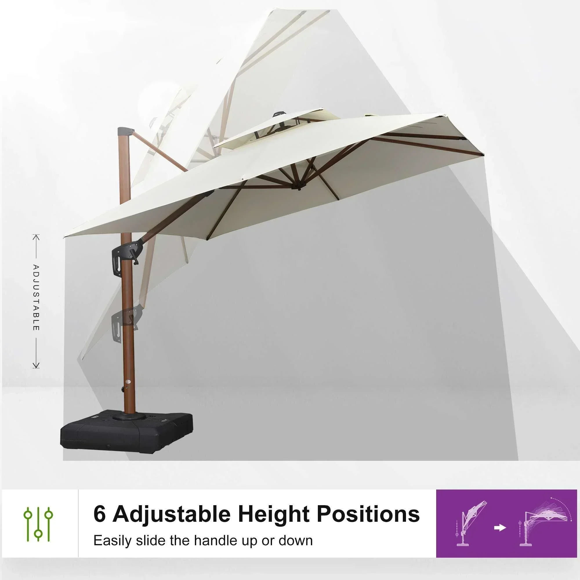PURPLE LEAF Double Top 9 / 10 / 11 / 12 ft Square Aluminum Sun Umbrellas in Wood Color - Image 143