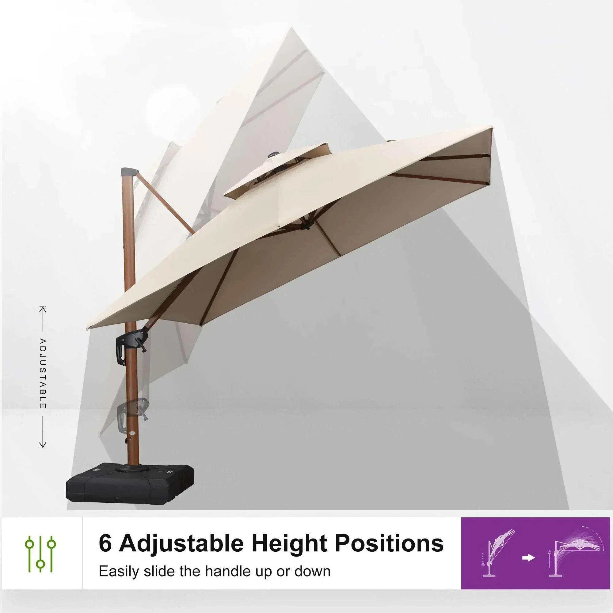 PURPLE LEAF Double Top 9 / 10 / 11 / 12 ft Square Aluminum Sun Umbrellas in Wood Color - Image 145