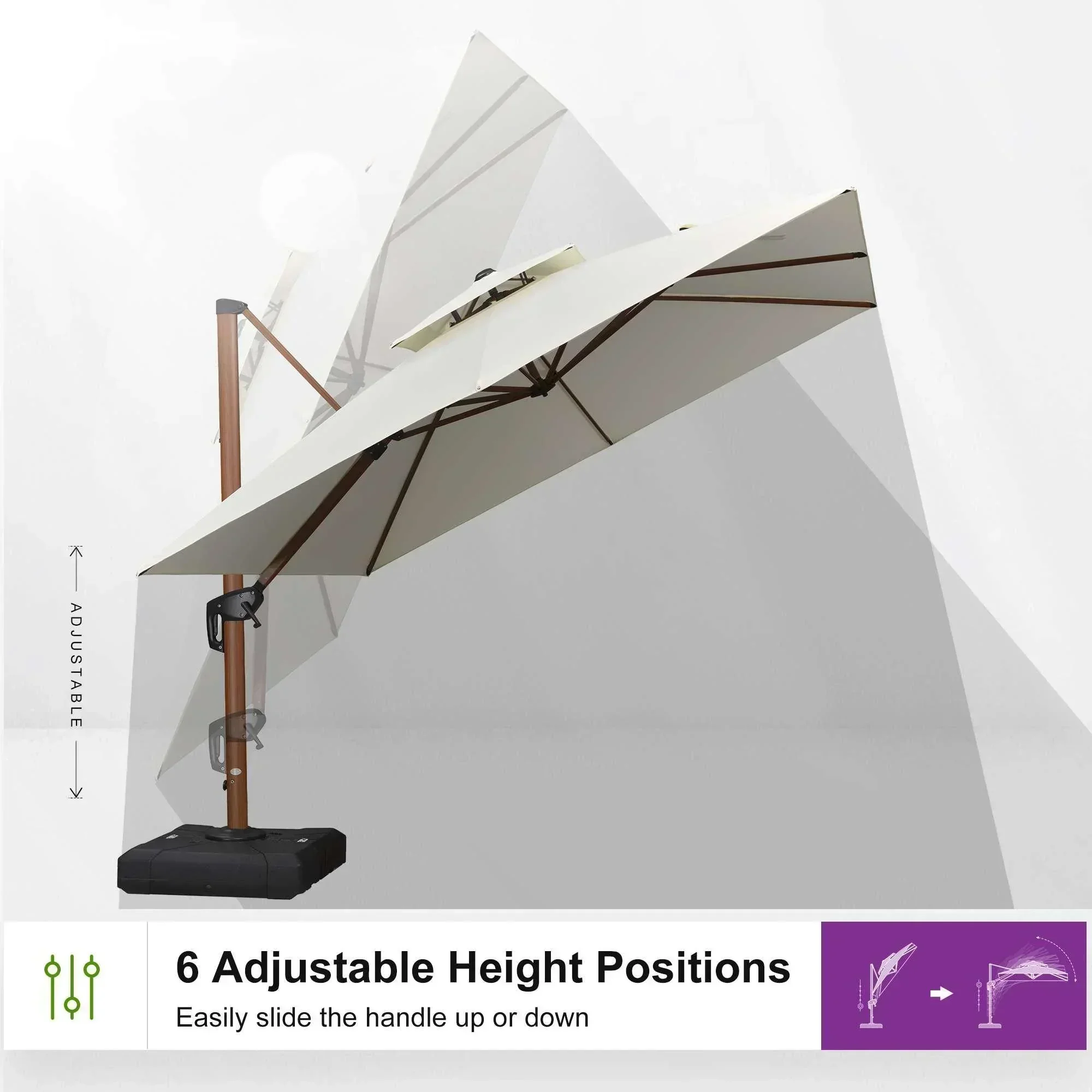 PURPLE LEAF Double Top 9 / 10 / 11 / 12 ft Square Aluminum Sun Umbrellas in Wood Color - Image 147