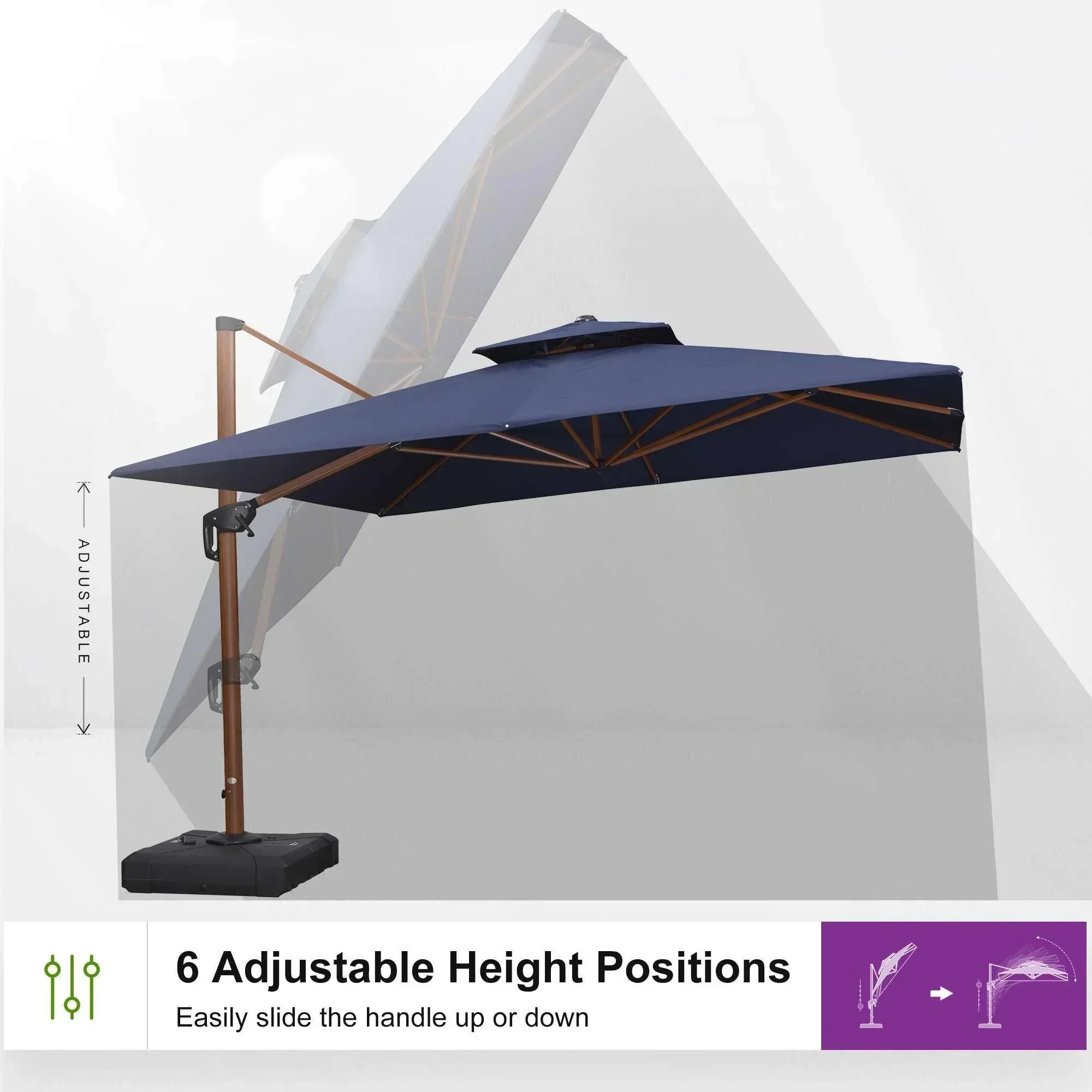 PURPLE LEAF Double Top 9 / 10 / 11 / 12 ft Square Aluminum Sun Umbrellas in Wood Color - Image 148