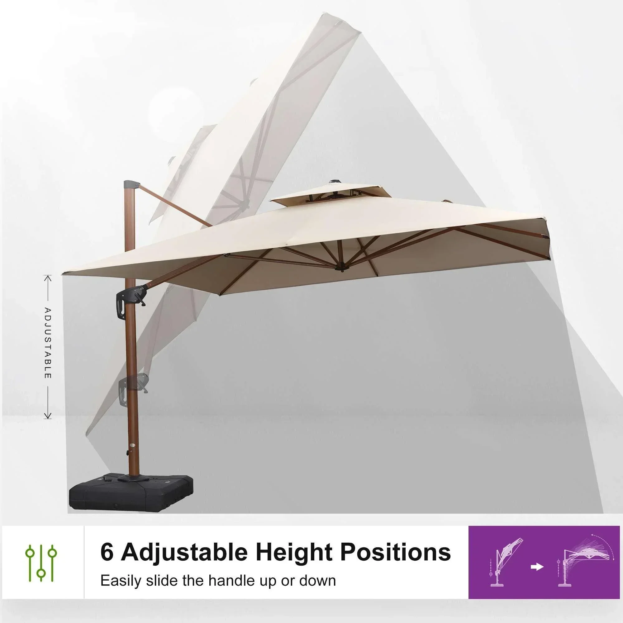 PURPLE LEAF Double Top 9 / 10 / 11 / 12 ft Square Aluminum Sun Umbrellas in Wood Color - Image 149