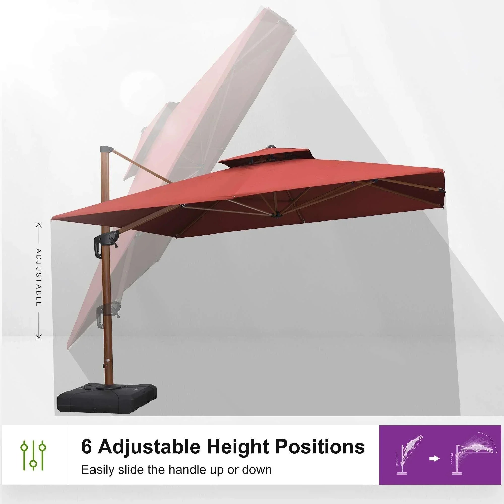 PURPLE LEAF Double Top 9 / 10 / 11 / 12 ft Square Aluminum Sun Umbrellas in Wood Color - Image 150